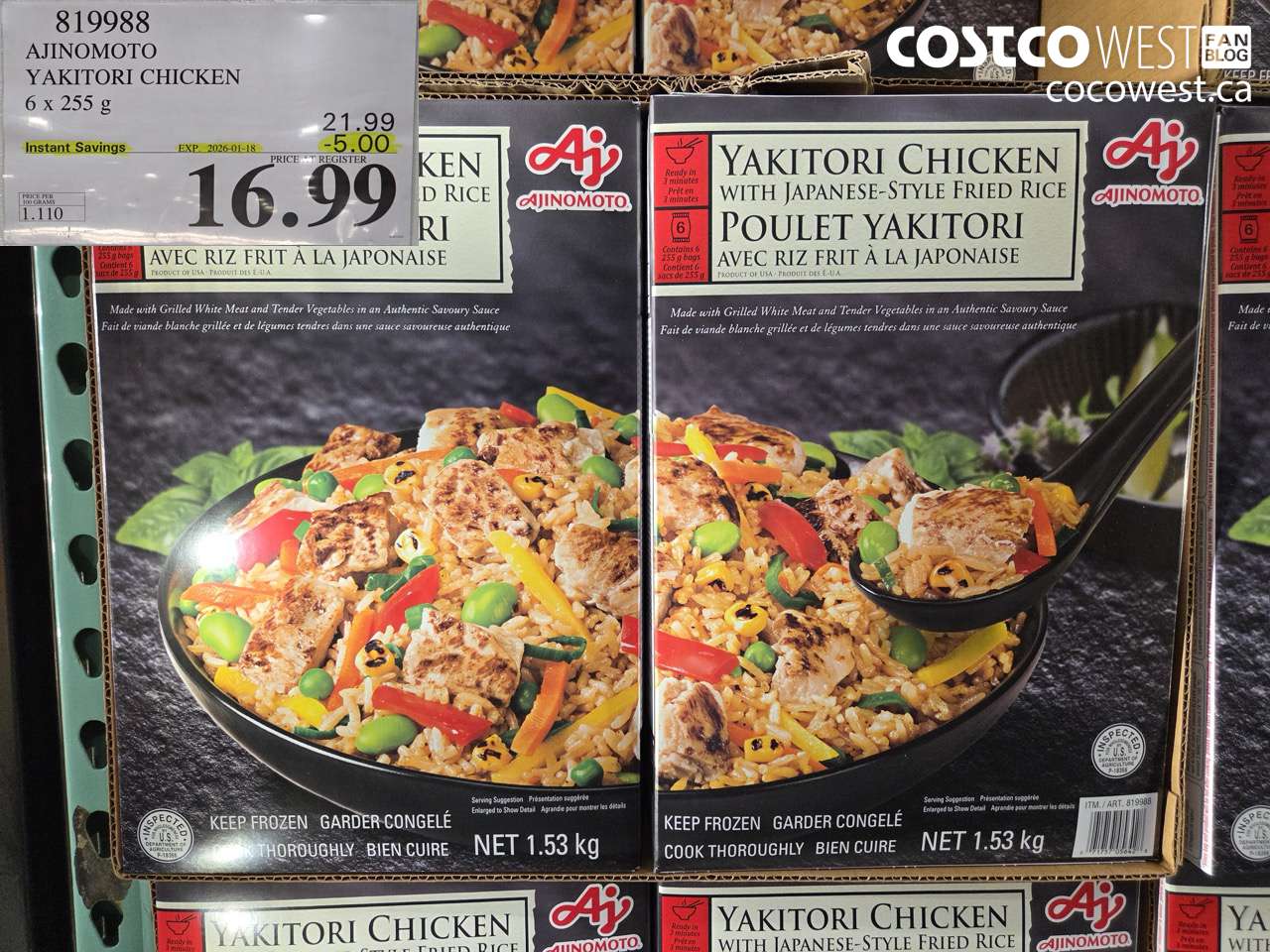 819988 AJINOMOTO YAKITORI CHICKEN 6 X 255G ($5.00 INSTANT SAVINGS EXPIRES ON 2026-01-18) $16.99