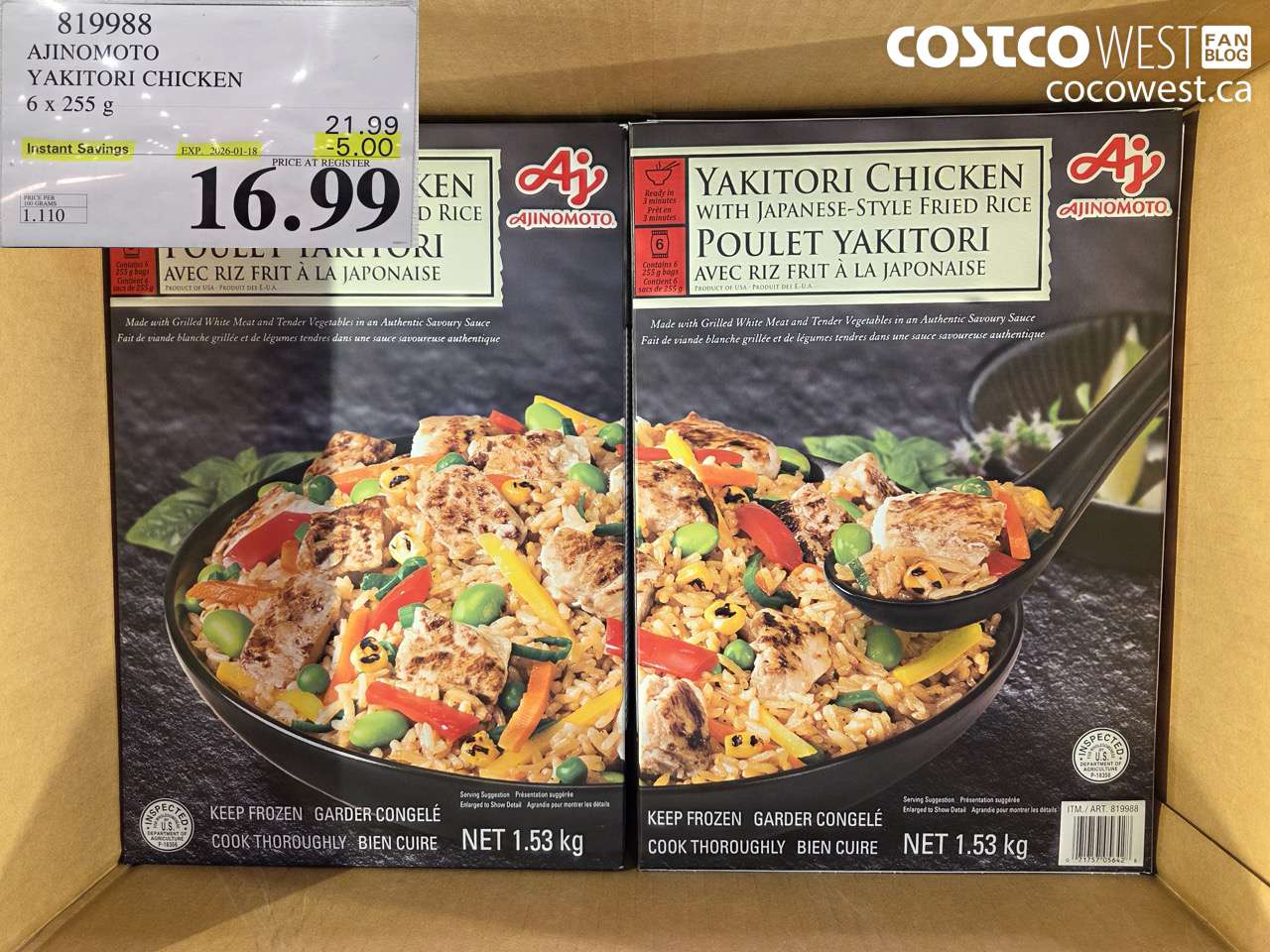 819988 AJINOMOTO YAKITORI CHICKEN 6 X 255G ($5.00 INSTANT SAVINGS EXPIRES ON 2026-01-18) $16.99