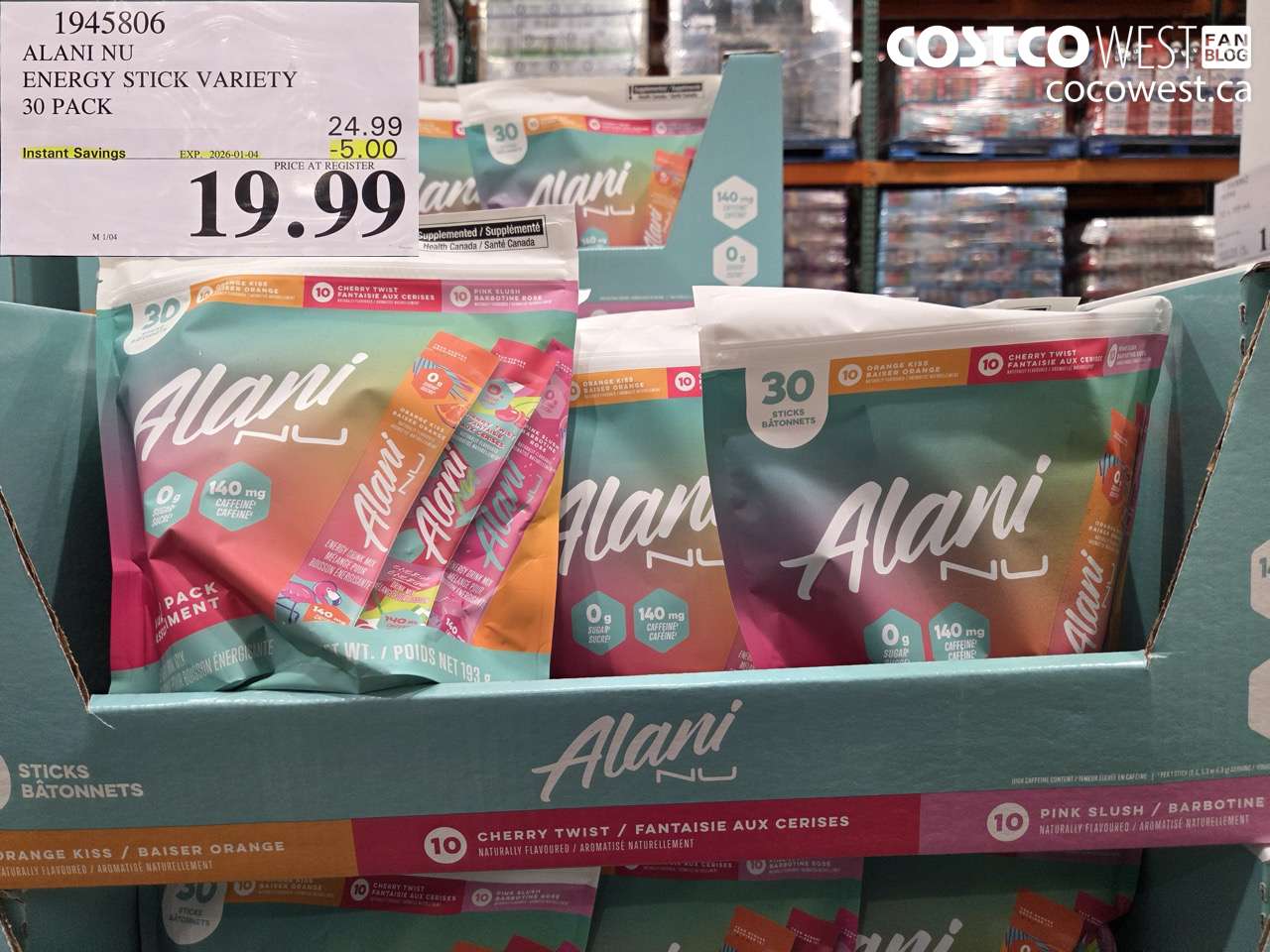 1945806 ALANI NU ENERGY STICK VARIETY 30 PACK ($5.00 INSTANT SAVINGS EXPIRES ON 2026-01-04) $19.99