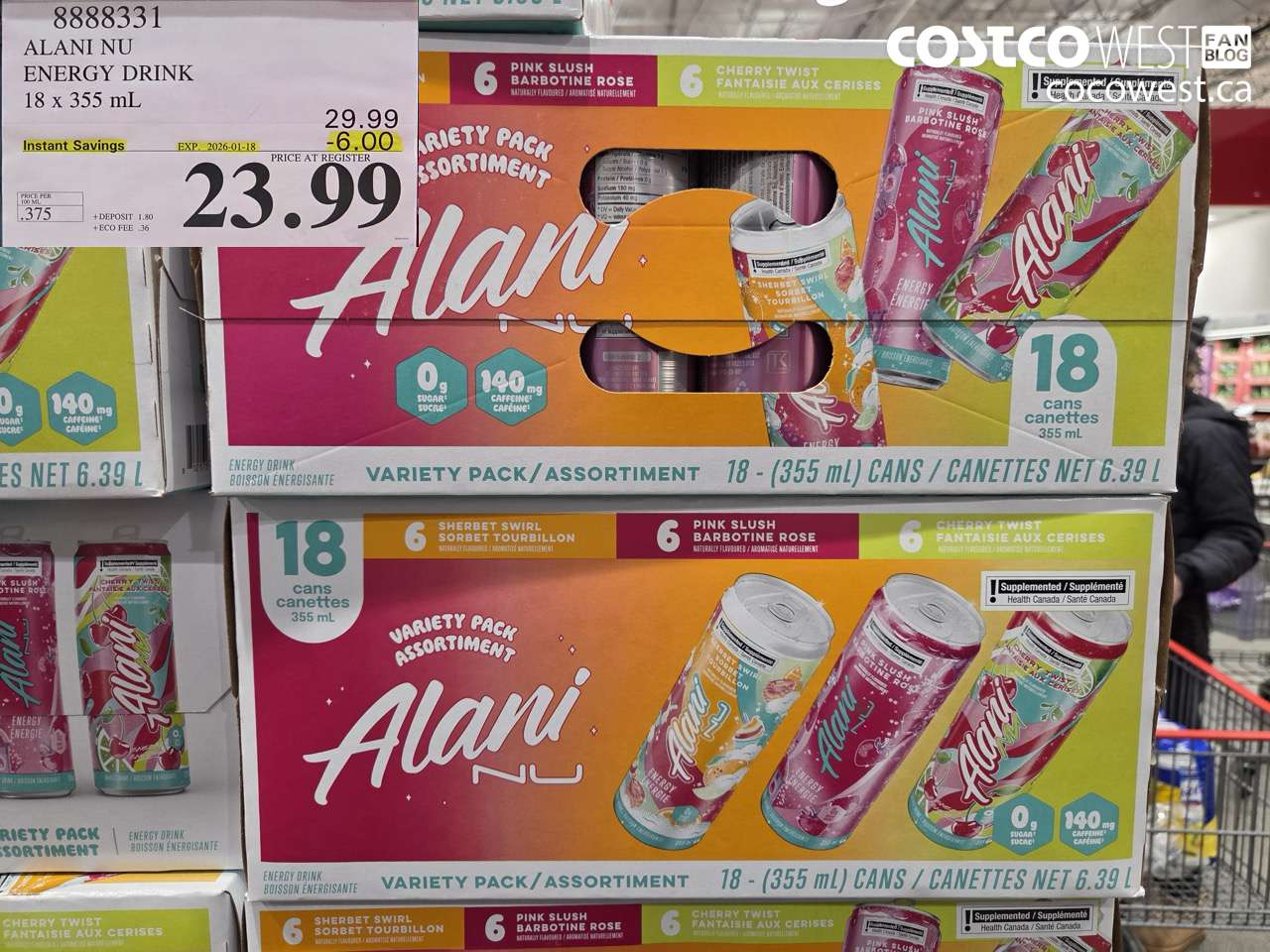8888331 ALANI VARIETY V3 ENERGY DRINK 18 X 355ML ($6.00 INSTANT SAVINGS EXPIRES ON 2026-01-18) $23.99