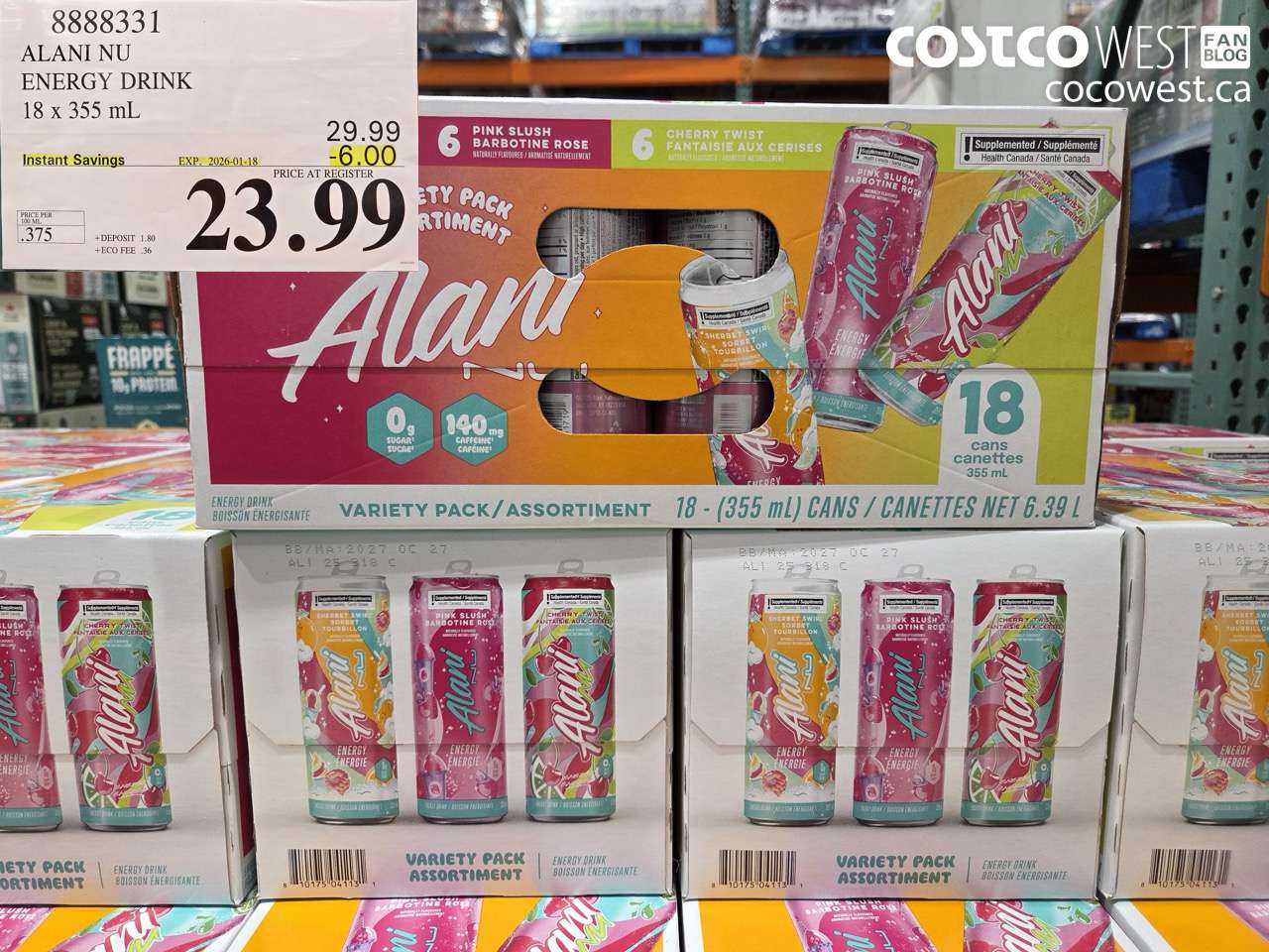8888331 ALANI VARIETY V3 ENERGY DRINK 18 X 355ML ($6.00 INSTANT SAVINGS EXPIRES ON 2026-01-18) $23.99