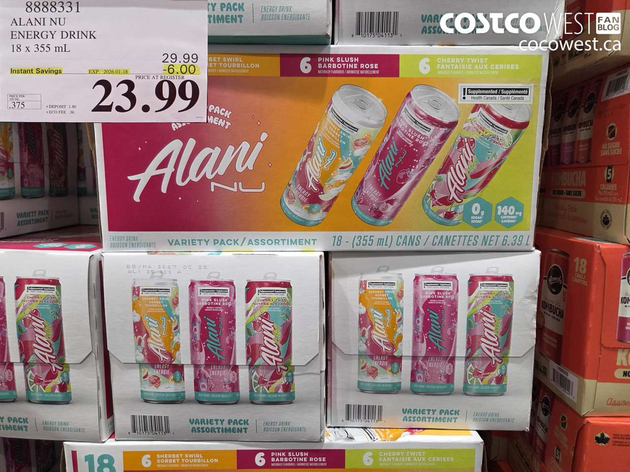 8888331 ALANI VARIETY V3 ENERGY DRINK 18 X 355ML ($6.00 INSTANT SAVINGS EXPIRES ON 2026-01-18) $23.99