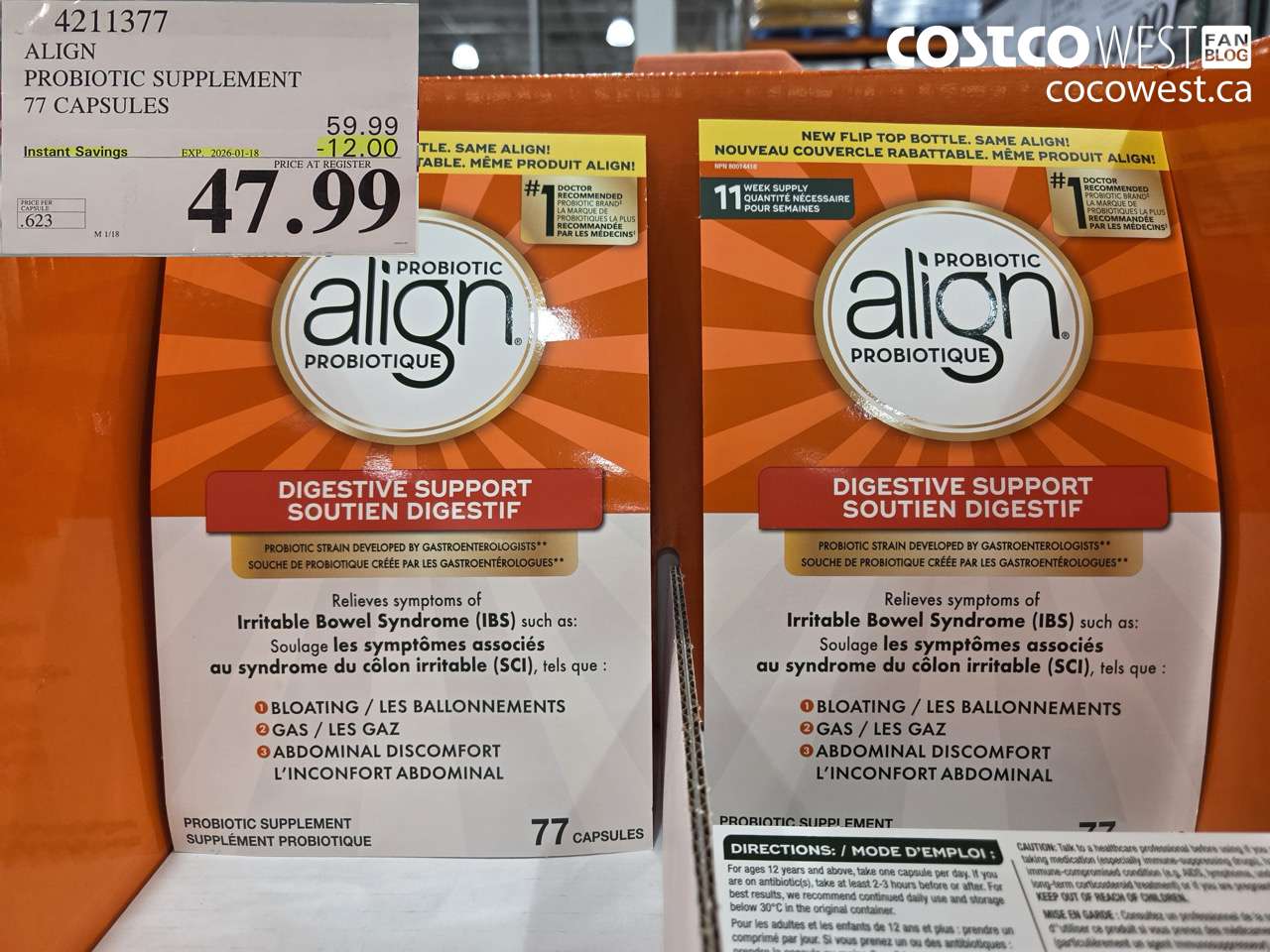 4211377 ALIGN PROBIOTIC SUPPLEMENT 77 CAPSULES ($12.00 INSTANT SAVINGS EXPIRES ON 2026-01-18) $47.99