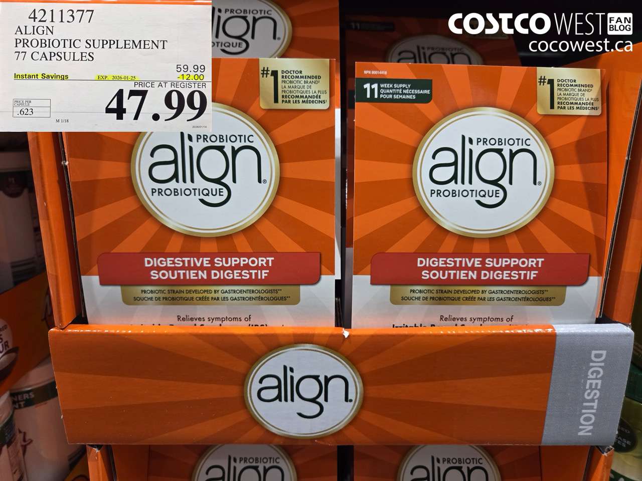 4211377 ALIGN PROBIOTIC SUPPLEMENT 77 CAPSULES ($12.00 INSTANT SAVINGS EXPIRES ON 2026-01-25) $47.99