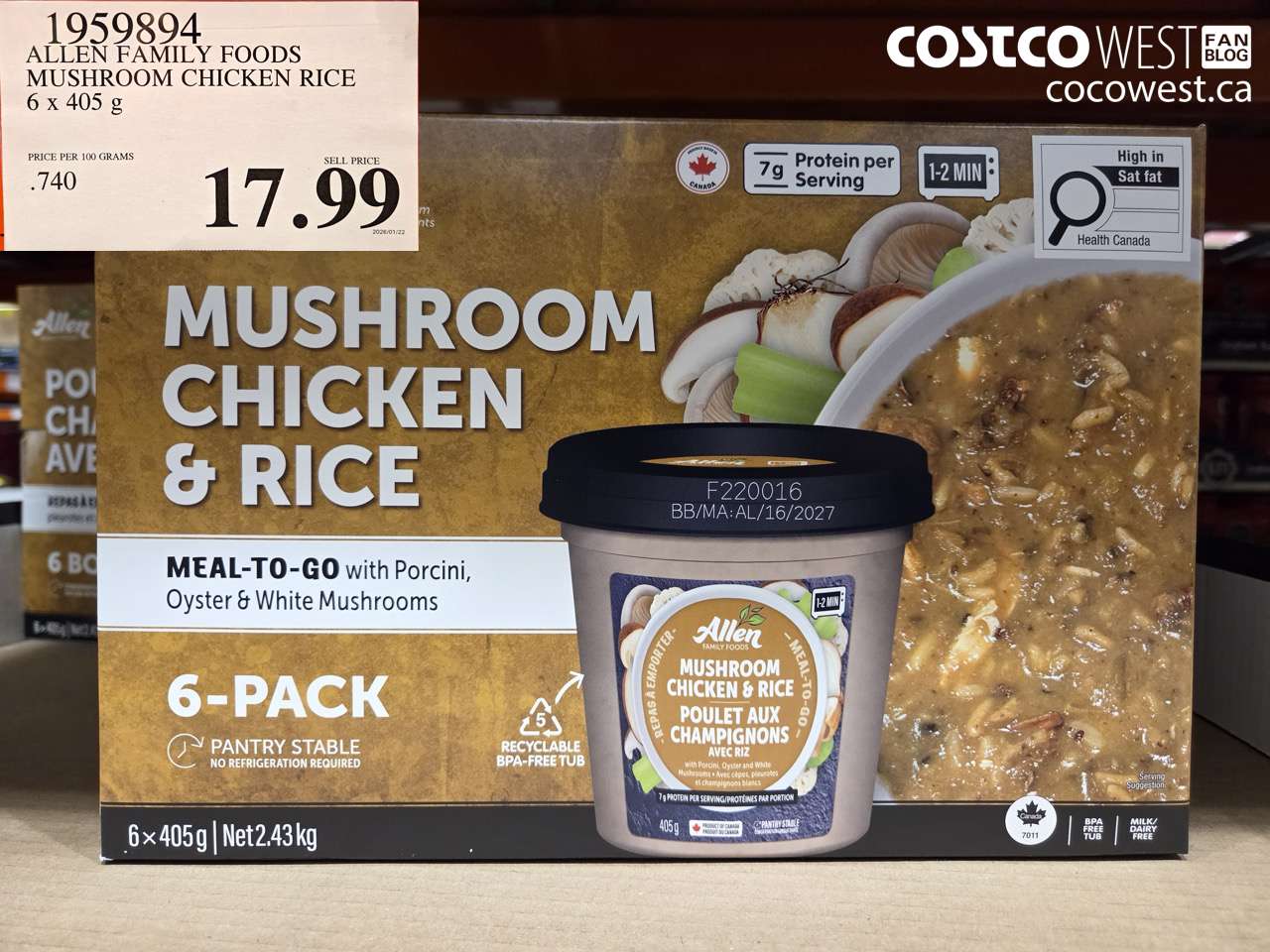 1959894 ALLEN FAMILY FOODS MUSHROOM CHICKEN RICE 6 X 405G $17.99