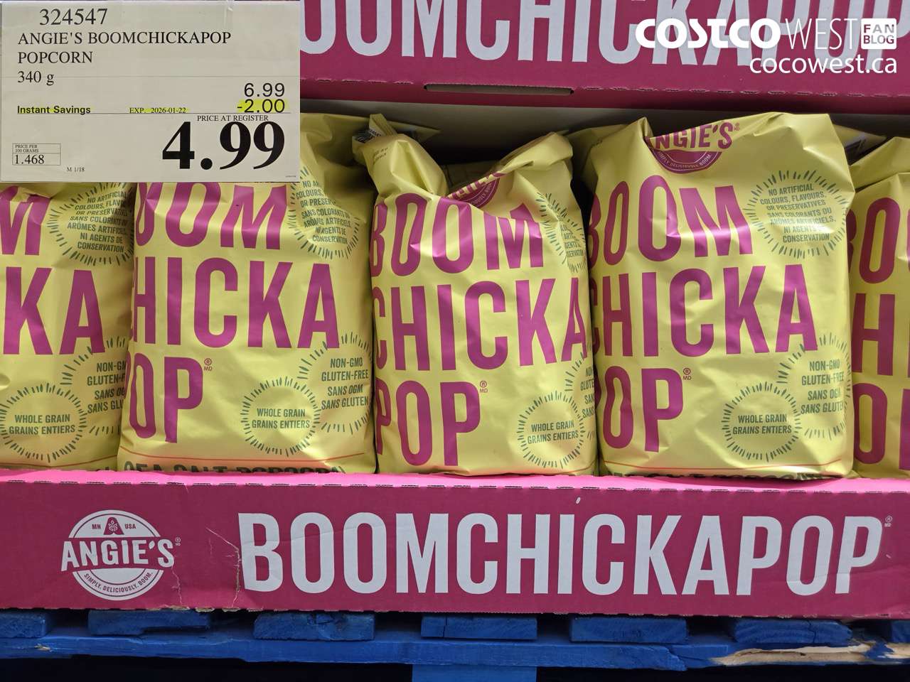 324547 ANGIE'S BOOMCHICKAPOP POPCORN 340 g ($2.00 INSTANT SAVINGS EXPIRES ON 2026-01-22) $4.99
