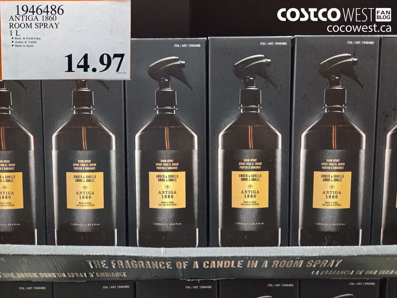 1946486 ANTIGA 1850 ROOM SPRAY 1L $14.97