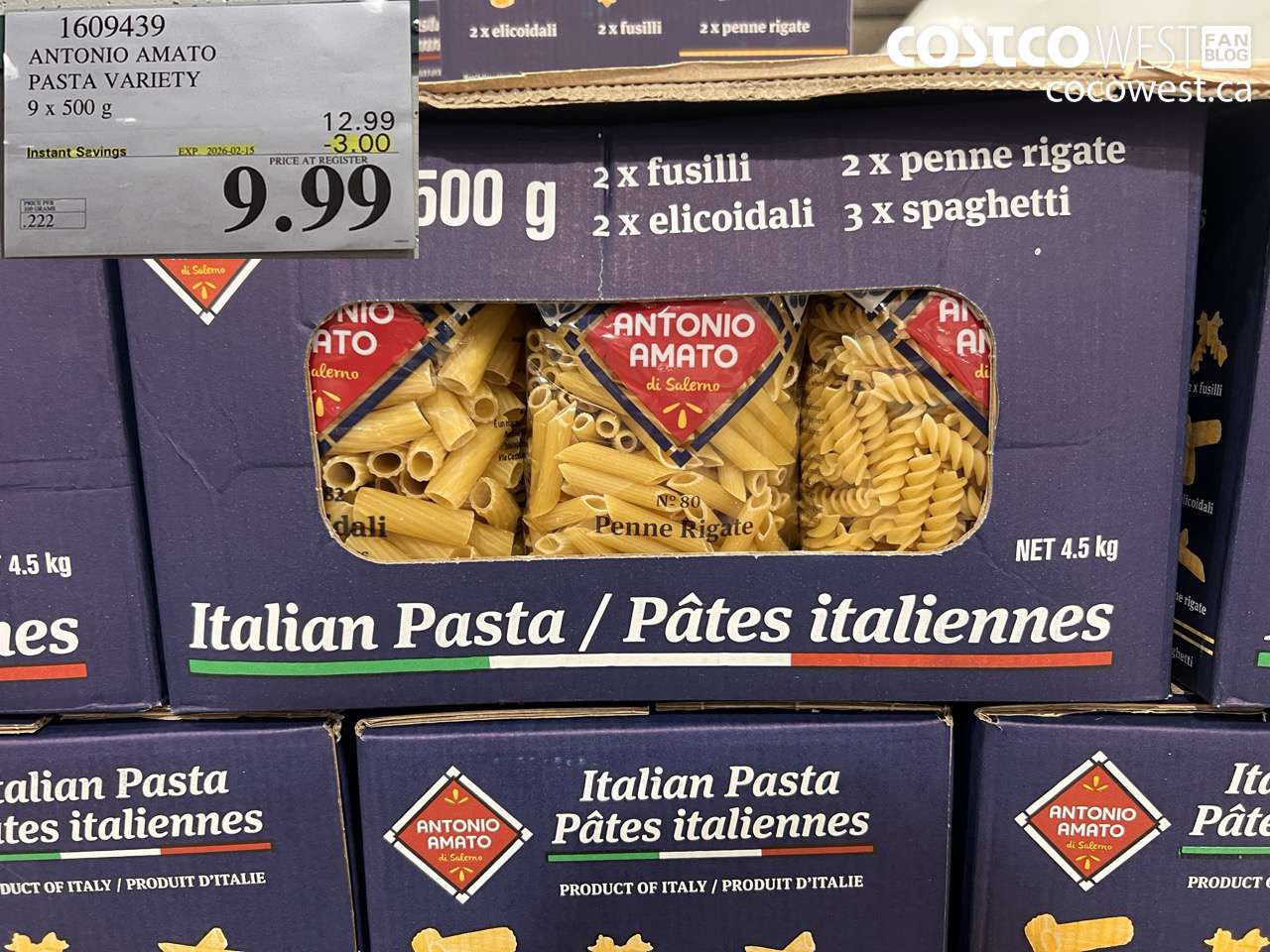 1609439 ANTONIO AMATO ASSORTED PASTA 9 X 500 G ($3.00 INSTANT SAVINGS EXPIRES ON 2026-02-15) $9.99
