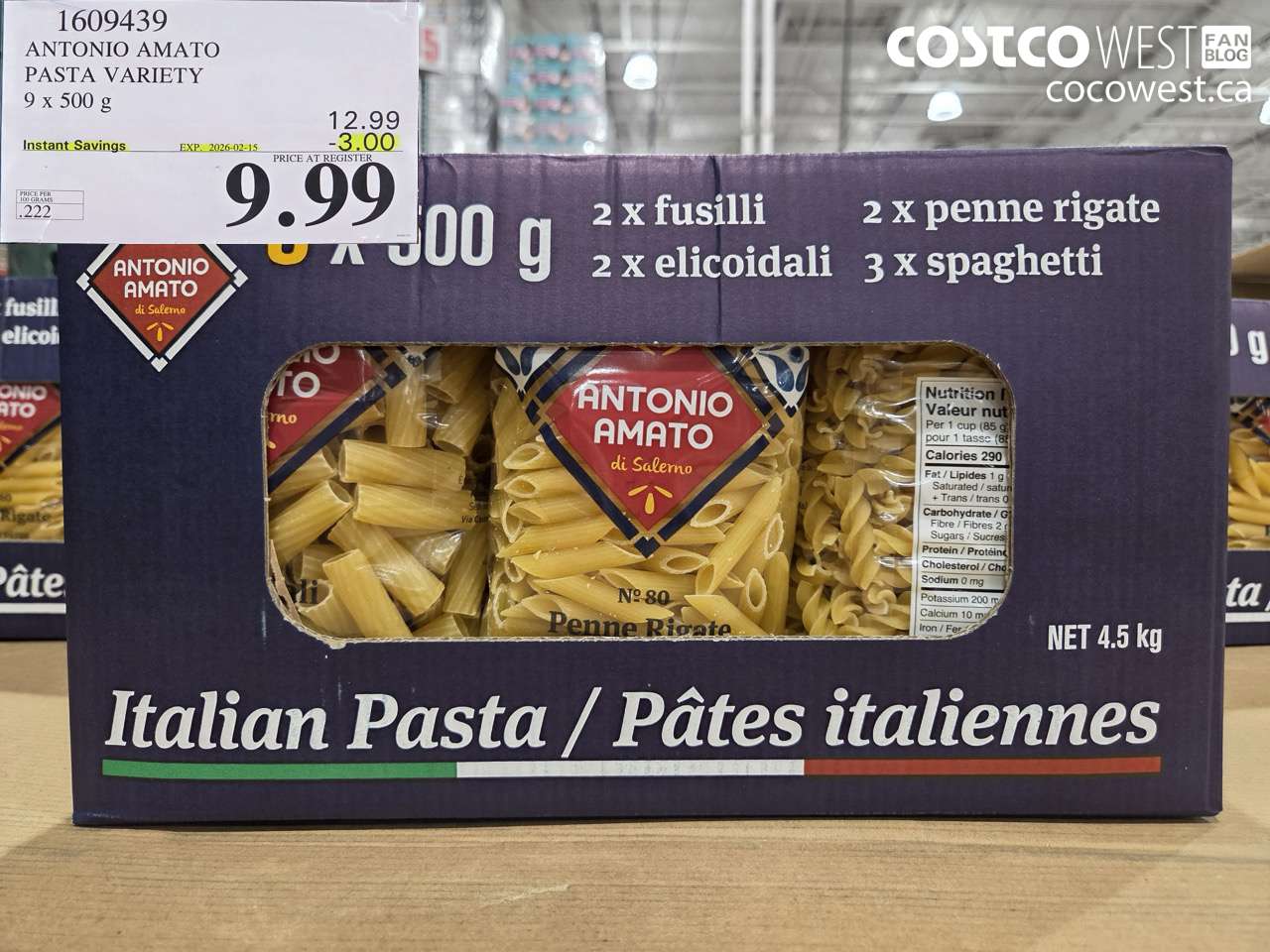 1609439 ANTONIO AMATO ASSORTED PASTA 9 X 500 G ($3.00 INSTANT SAVINGS EXPIRES ON 2026-02-15) $9.99