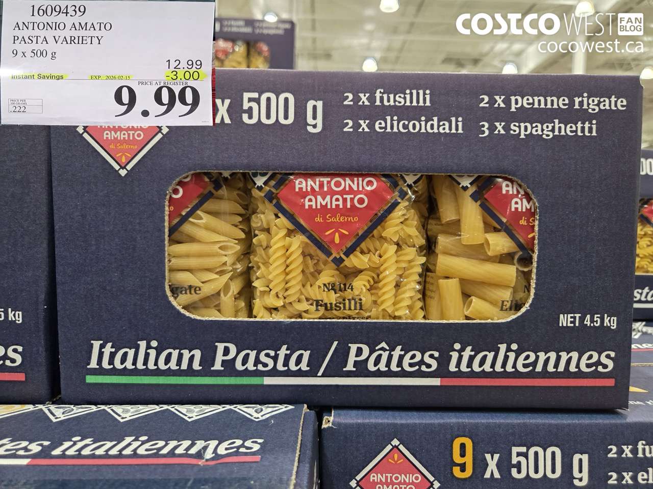 1609439 ANTONIO AMATO ASSORTED PASTA 9 X 500 G ($3.00 INSTANT SAVINGS EXPIRES ON 2026-02-15) $9.99