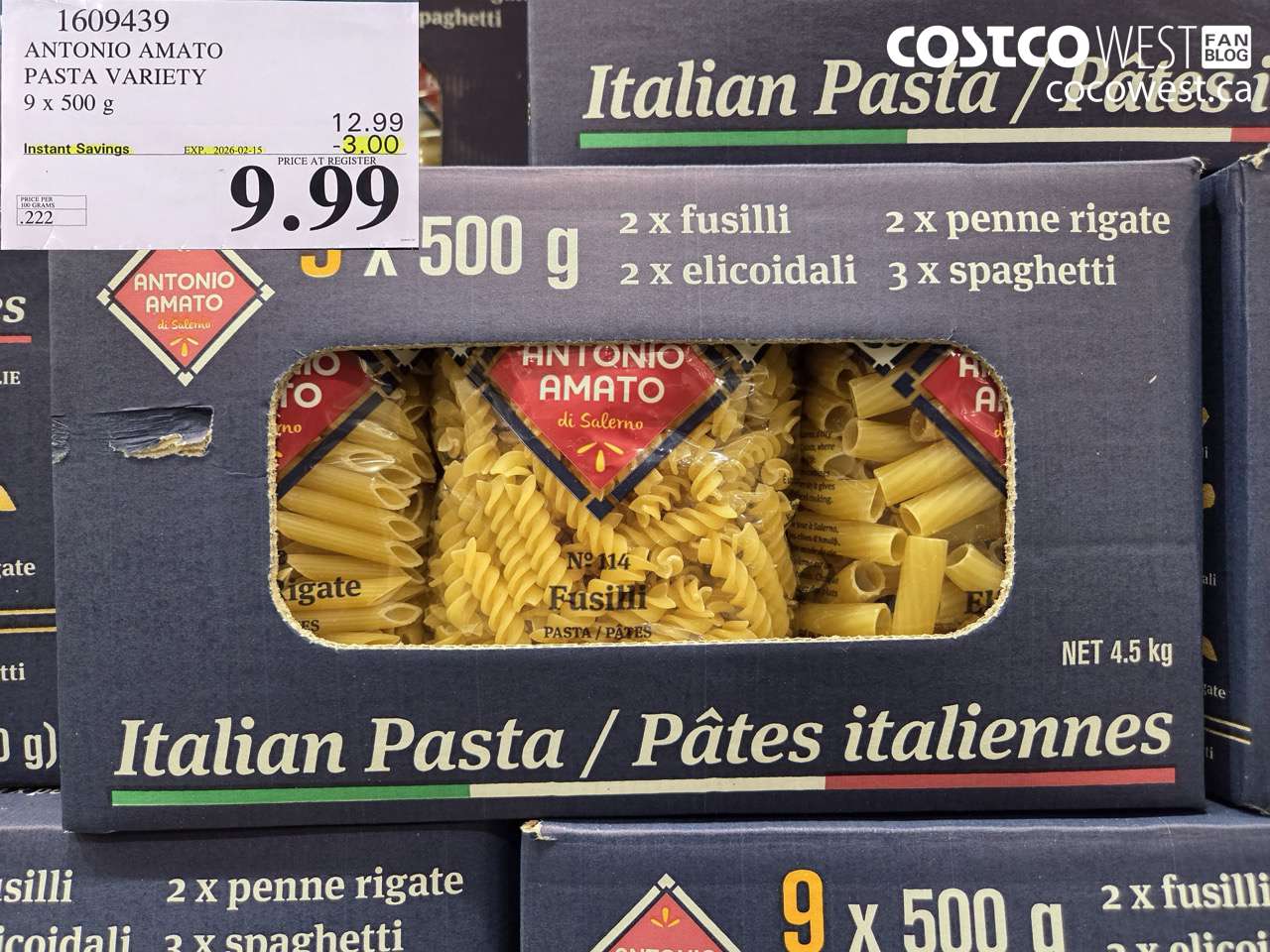 1609439 ANTONIO AMATO ASSORTED PASTA 9 X 500 G ($3.00 INSTANT SAVINGS EXPIRES ON 2026-02-15) $9.99