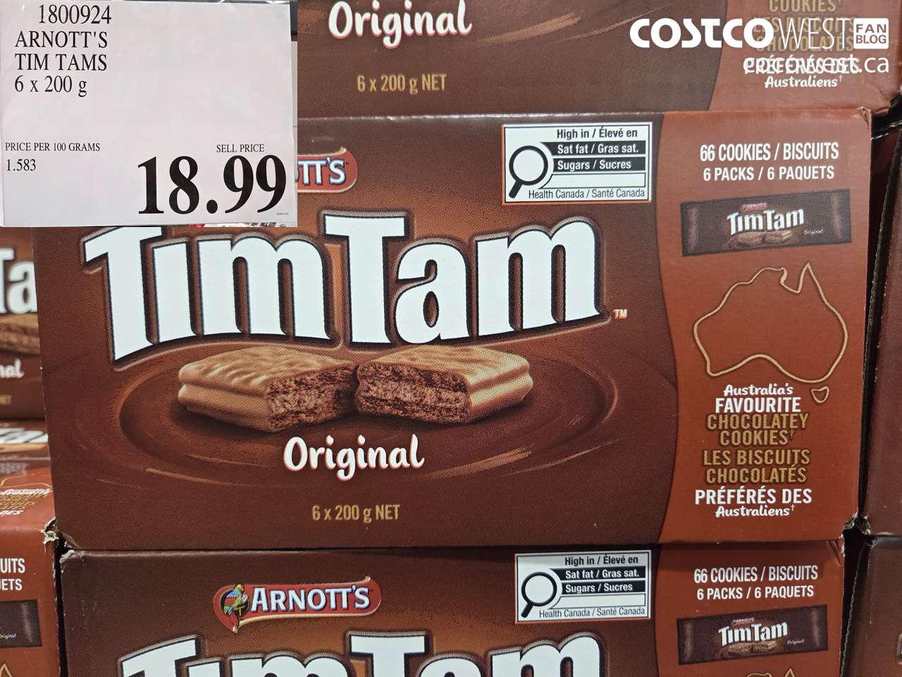 1800924 ARNOTT'S TIM TAMS ORIGINAL 6 X 200G $18.99