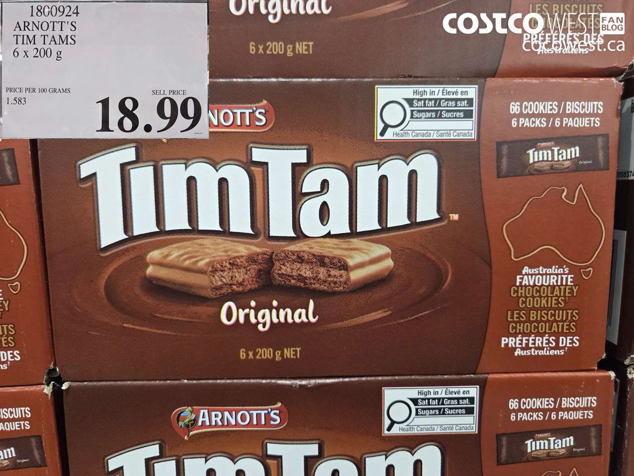 1800924 ARNOTT'S TIM TAMS ORIGINAL 6 X 200G $18.99