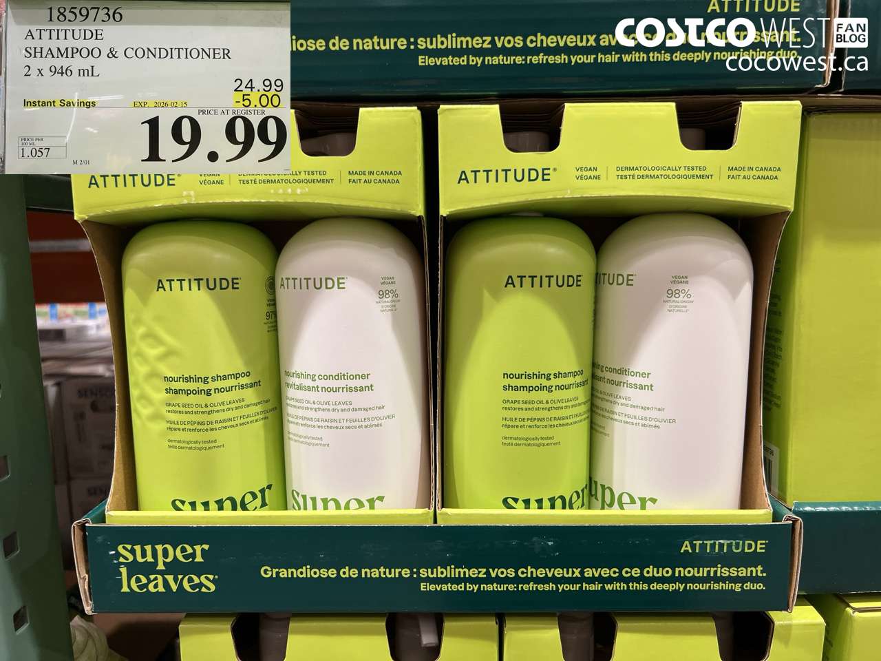1859736 ATTITUDE SHAMPOO & CONDITIONER 2 X 946ML ($5.00 INSTANT SAVINGS EXPIRES ON 2026-02-15) $19.99