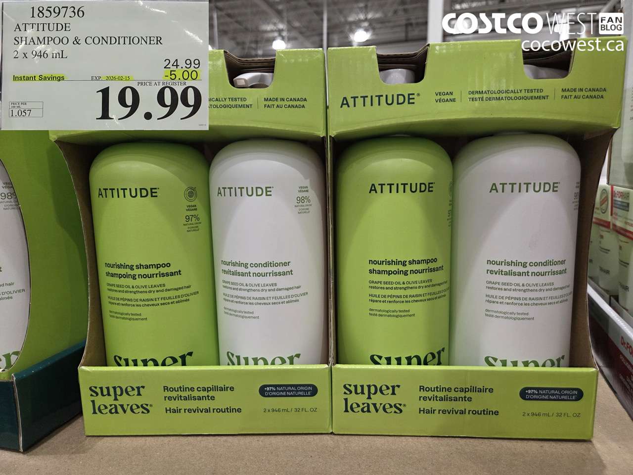 1859736 ATTITUDE SHAMPOO & CONDITIONER 2 X 946ML ($5.00 INSTANT SAVINGS EXPIRES ON 2026-02-15) $19.99