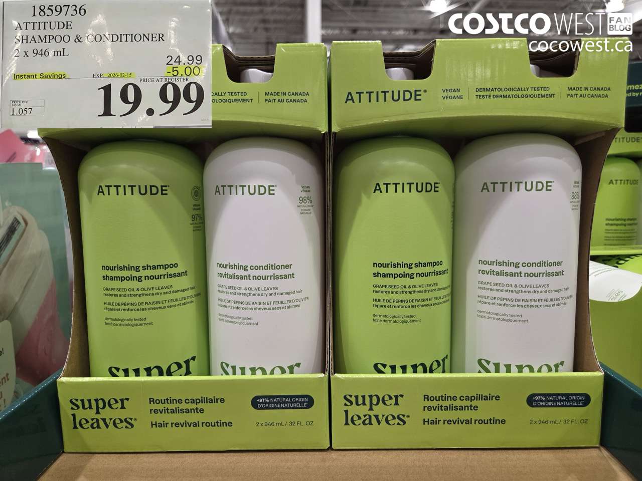 1859736 ATTITUDE SHAMPOO & CONDITIONER 2 X 946ML ($5.00 INSTANT SAVINGS EXPIRES ON 2026-02-15) $19.99