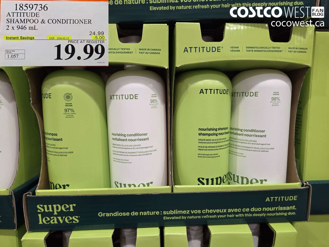 1859736 ATTITUDE SHAMPOO & CONDITIONER 2 X 946ML ($5.00 INSTANT SAVINGS EXPIRES ON 2026-02-15) $19.99