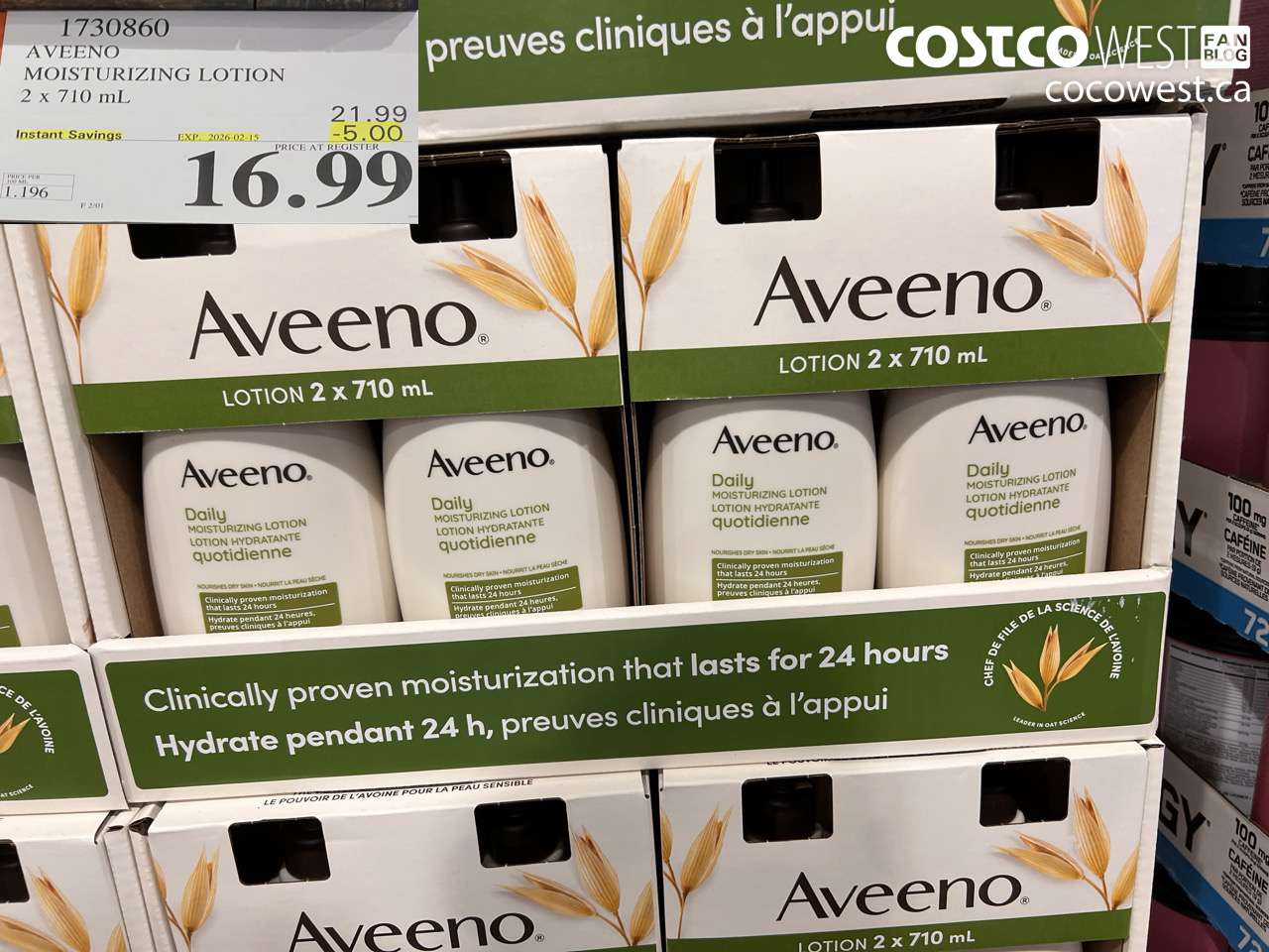 1730860 AVEENO MOISTURIZING LOTION 2 X 710ML ($5.00 INSTANT SAVINGS EXPIRES ON 2026-02-15) $16.99