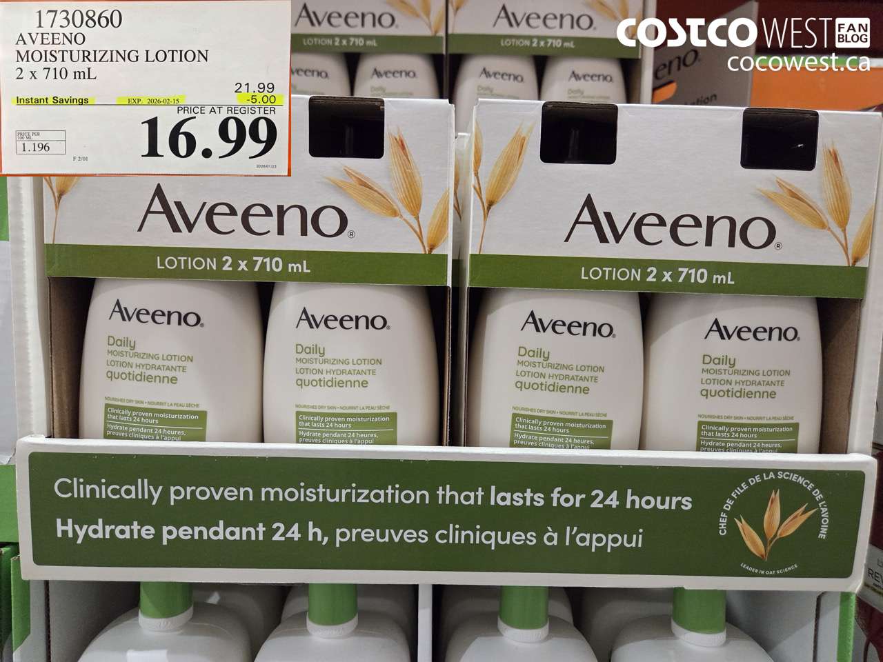 1730860 AVEENO MOISTURIZING LOTION 2 X 710ML ($5.00 INSTANT SAVINGS EXPIRES ON 2026-02-15) $16.99