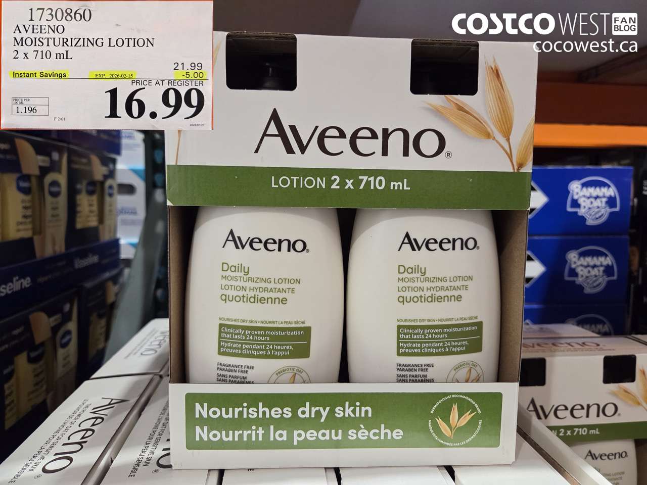 1730860 AVEENO MOISTURIZING LOTION 2 X 710ML ($5.00 INSTANT SAVINGS EXPIRES ON 2026-02-15) $16.99