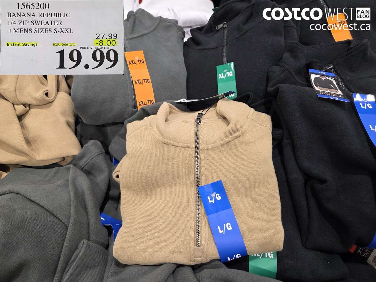 1565200 BANANA REPUBLIC 1/4 ZIP SWEATER MENS SIZES S-XXL ($8.00 INSTANT SAVINGS EXPIRES ON 2026-02-01) $19.99