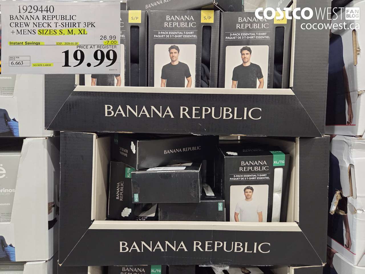 1929440 BANANA REPUBLIC CREW NECK T-SHIRT 3PK MENS SIZES S, M, XL ($7.00 INSTANT SAVINGS EXPIRES ON 2026-01-18) $19.99