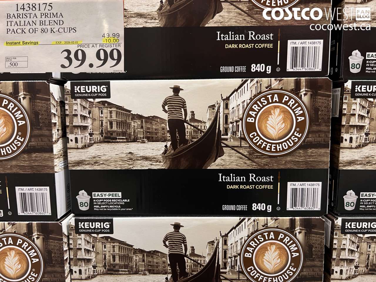 1438175 BARISTA PRIMA ITALIAN BLEND K-CUPS 80 COUNT ($10.00 INSTANT SAVINGS EXPIRES ON 2026-02-01) $39.99