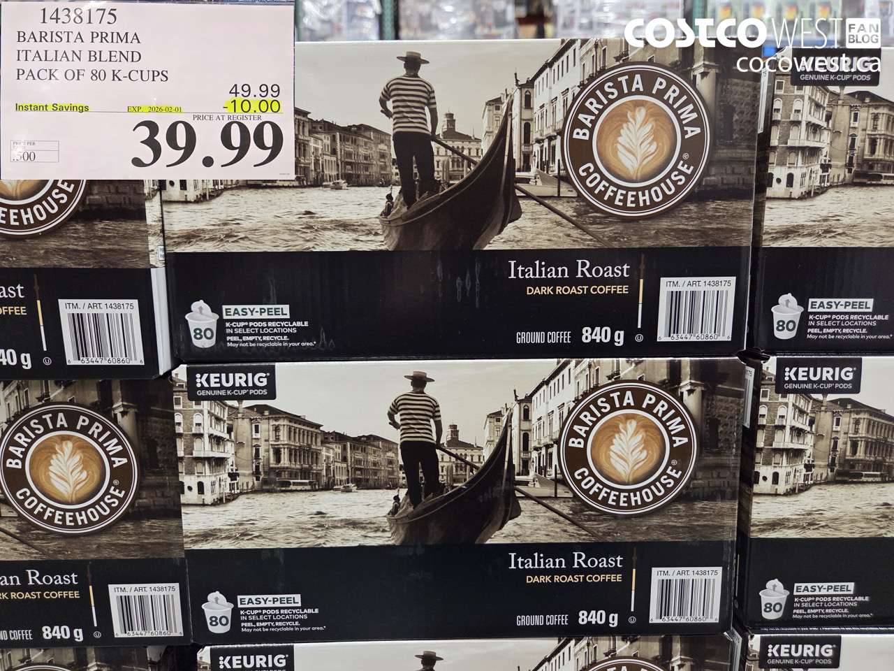 1438175 BARISTA PRIMA ITALIAN BLEND K-CUPS 80 COUNT ($10.00 INSTANT SAVINGS EXPIRES ON 2026-02-01) $39.99