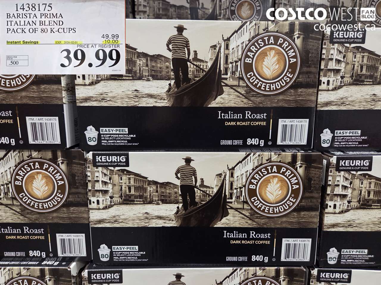 1438175 BARISTA PRIMA ITALIAN BLEND K-CUPS 80 COUNT ($10.00 INSTANT SAVINGS EXPIRES ON 2026-02-01) $39.99