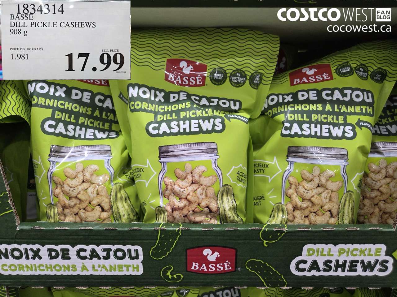 1834314 BASSE DILL PICKLE CASHEWS 908G $17.99
