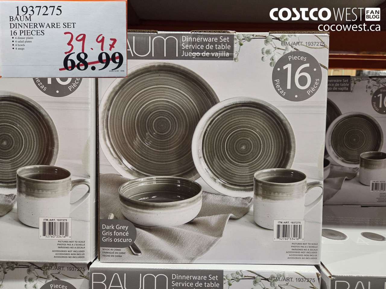 1937275 BAUM DINNERWARE SET 16 PIECES $39.97