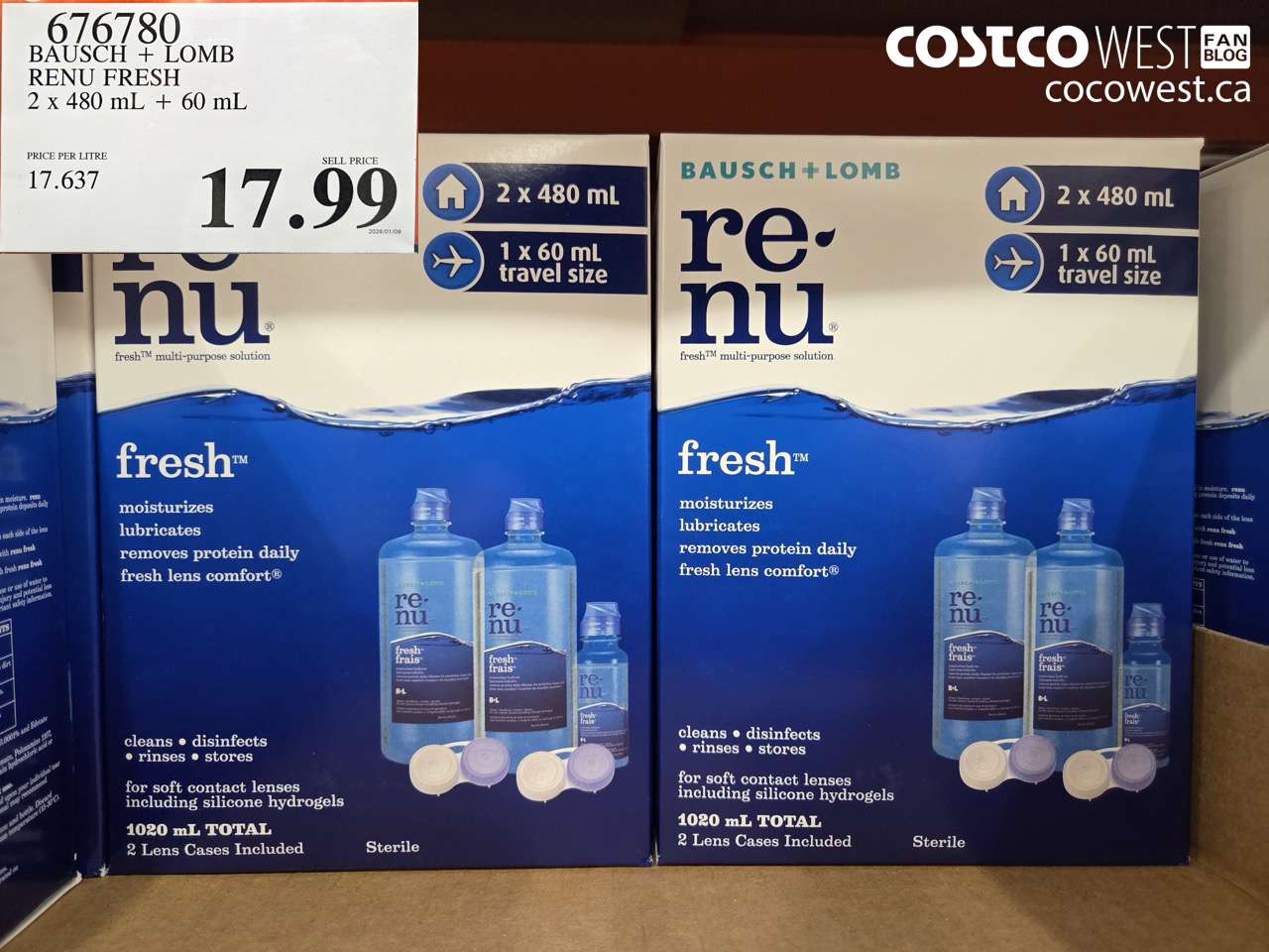 676780 BAUSCH & LOMB RENU FRESH 2 X 480ML + 60ML $17.99