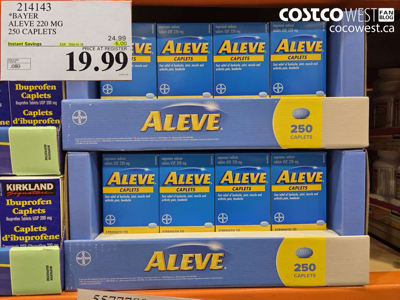 214143 BAYER ALEVE 220 MG 250 CAPLETS ($5.00 INSTANT SAVINGS EXPIRES ON 2026-01-18) $19.99