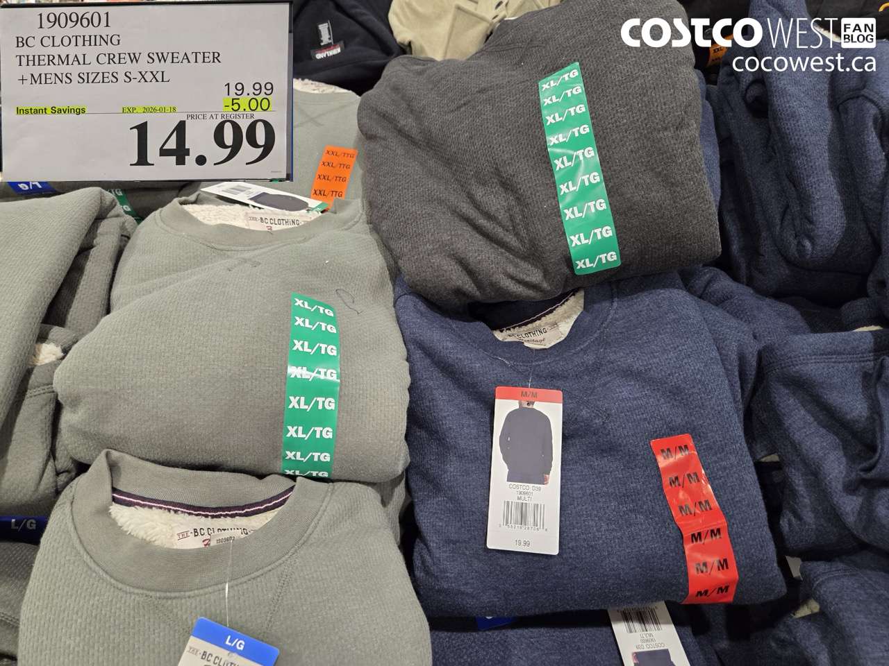 1909601 BC CLOTHING THERMAL CREW SWEATER MENS SIZES S-XXL ($5.00 INSTANT SAVINGS EXPIRES ON 2026-01-18) $14.99