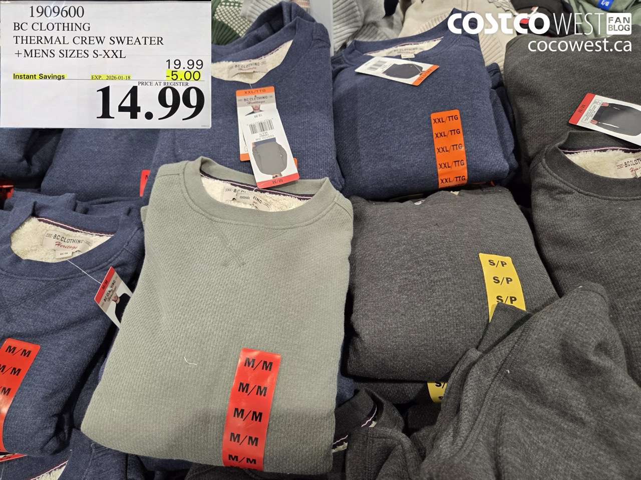 1909600 BC CLOTHING THERMAL CREW SWEATER MENS SIZES S-XXL ($5.00 INSTANT SAVINGS EXPIRES ON 2026-01-18) $14.99