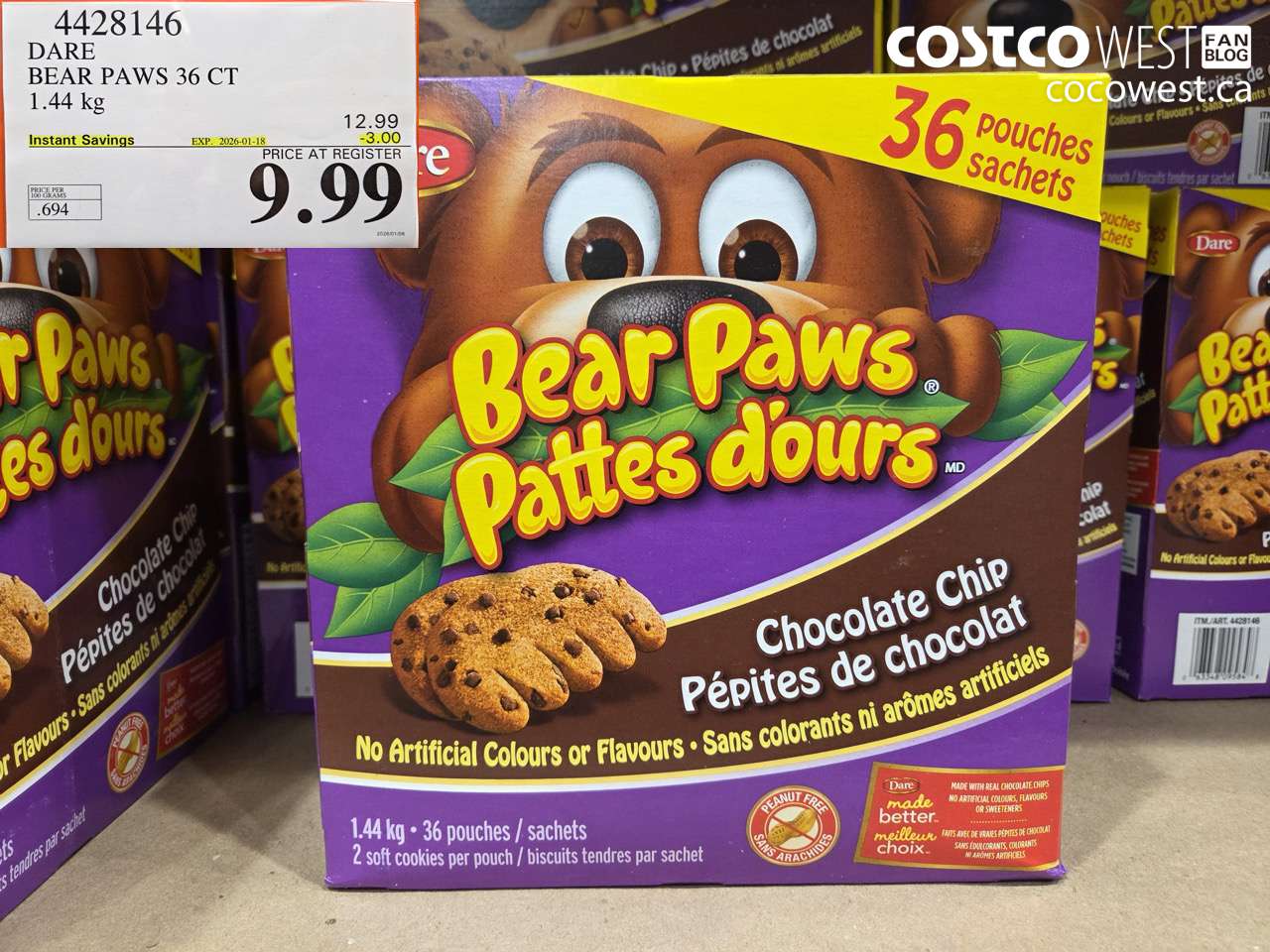 4428146 BEAR PAWS 36 CT 1.44 kg ($3.00 INSTANT SAVINGS EXPIRES ON 2026-01-18) $9.99