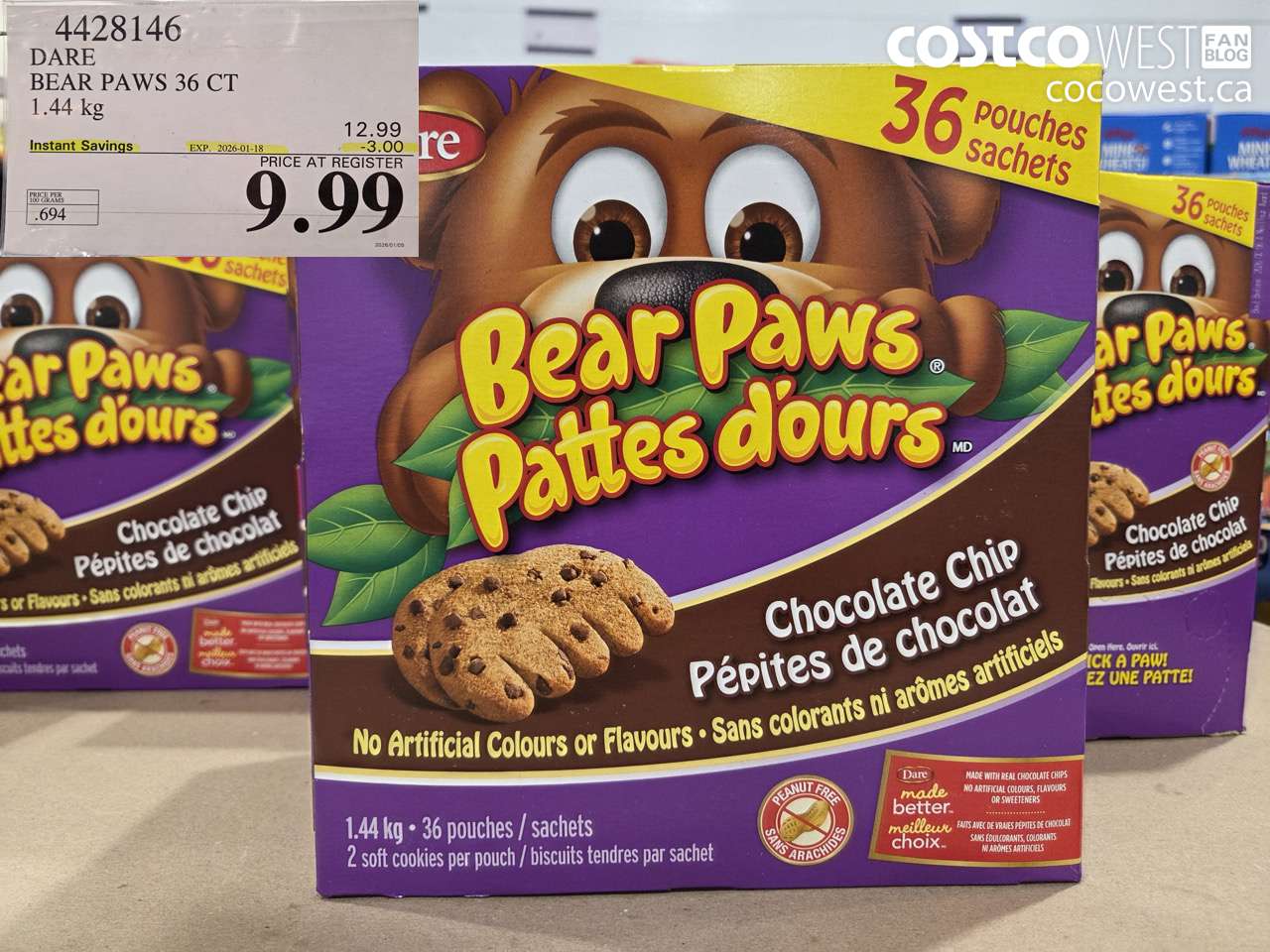 4428146 BEAR PAWS 36 CT 1.44 kg ($3.00 INSTANT SAVINGS EXPIRES ON 2026-01-18) $9.99