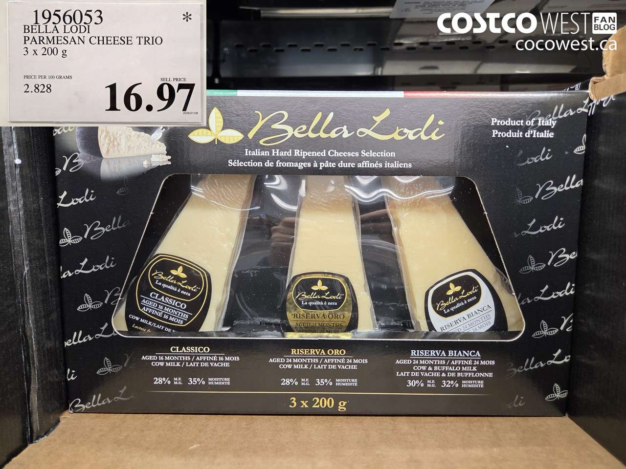 1956053 BELLA LODI PARMESAN CHEESE TRIO 5 x 200 g $16.97