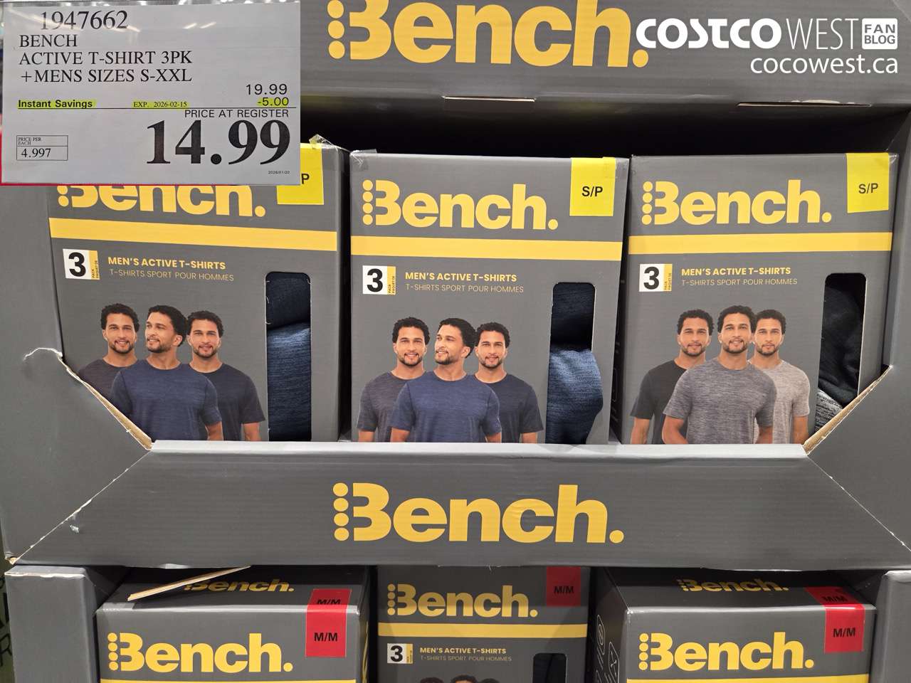 1947662 BENCH ACTIVE T-SHIRT 3PK MENS SIZES S-XXL ($5.00 INSTANT SAVINGS EXPIRES ON 2026-02-15) $14.99