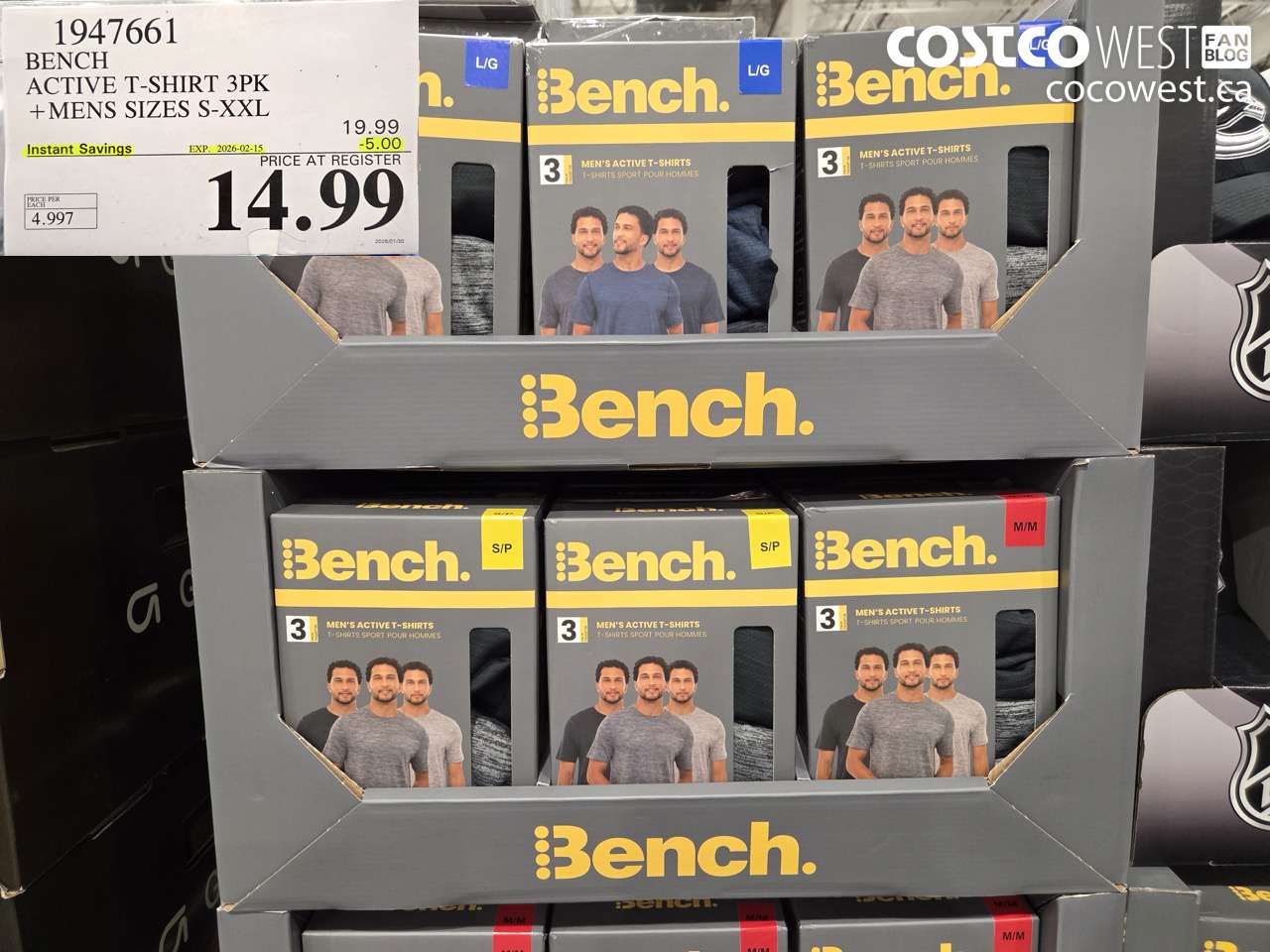 1947661 BENCH ACTIVE T-SHIRT 3PK MENS SIZES S-XXL ($5.00 INSTANT SAVINGS EXPIRES ON 2026-02-15) $14.99