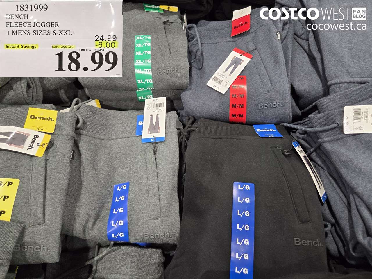 1831999 BENCH FLEECE JOGGER MENS SIZES S-XXL ($6.00 INSTANT SAVINGS EXPIRES ON 2026-02-01) $18.99