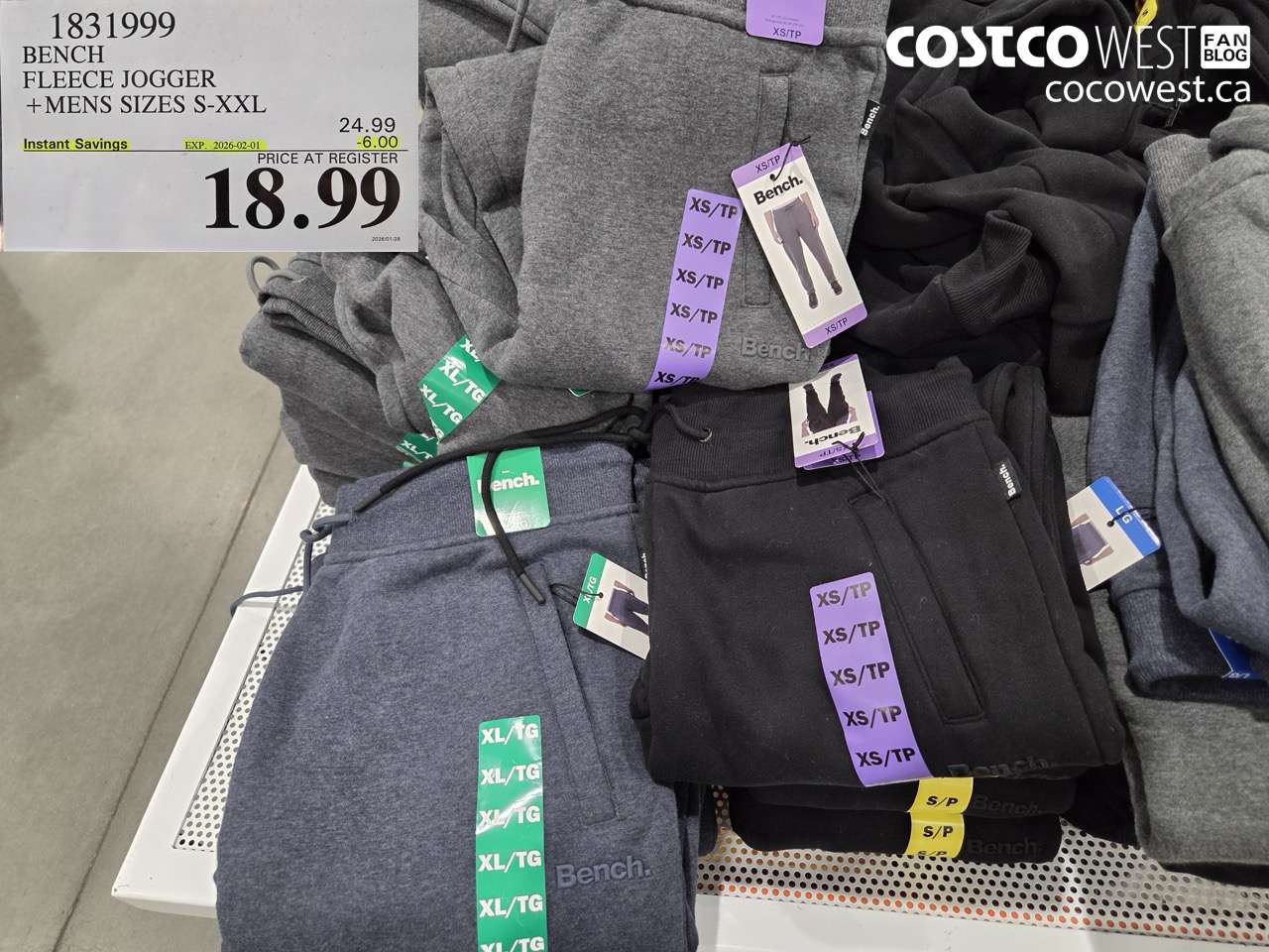 1831999 BENCH FLEECE JOGGER MENS SIZES S-XXL ($6.00 INSTANT SAVINGS EXPIRES ON 2026-02-01) $18.99