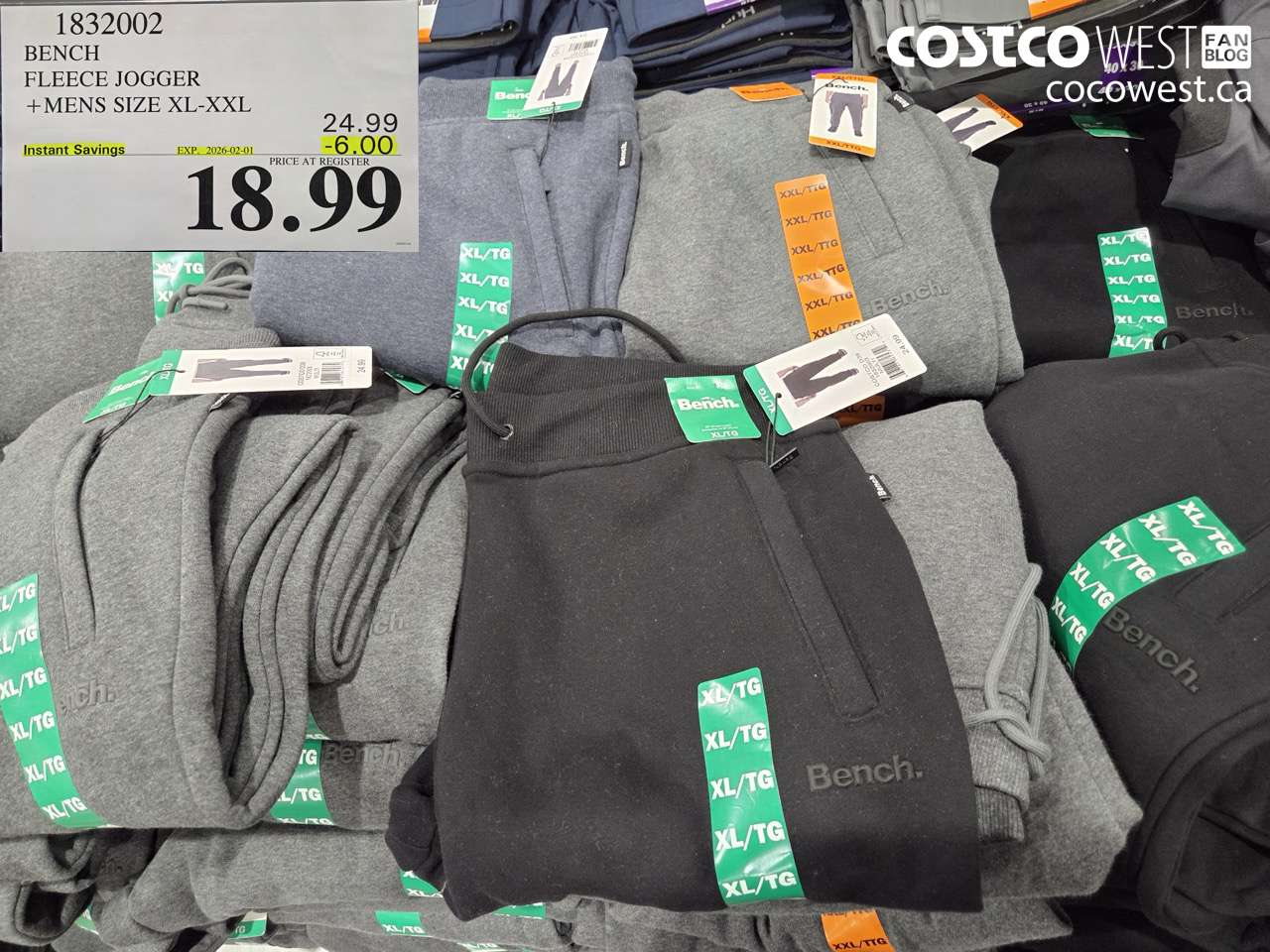 1832002 BENCH FLEECE JOGGER MENS SIZES XL-XXL ($6.00 INSTANT SAVINGS EXPIRES ON 2026-02-01) $18.99