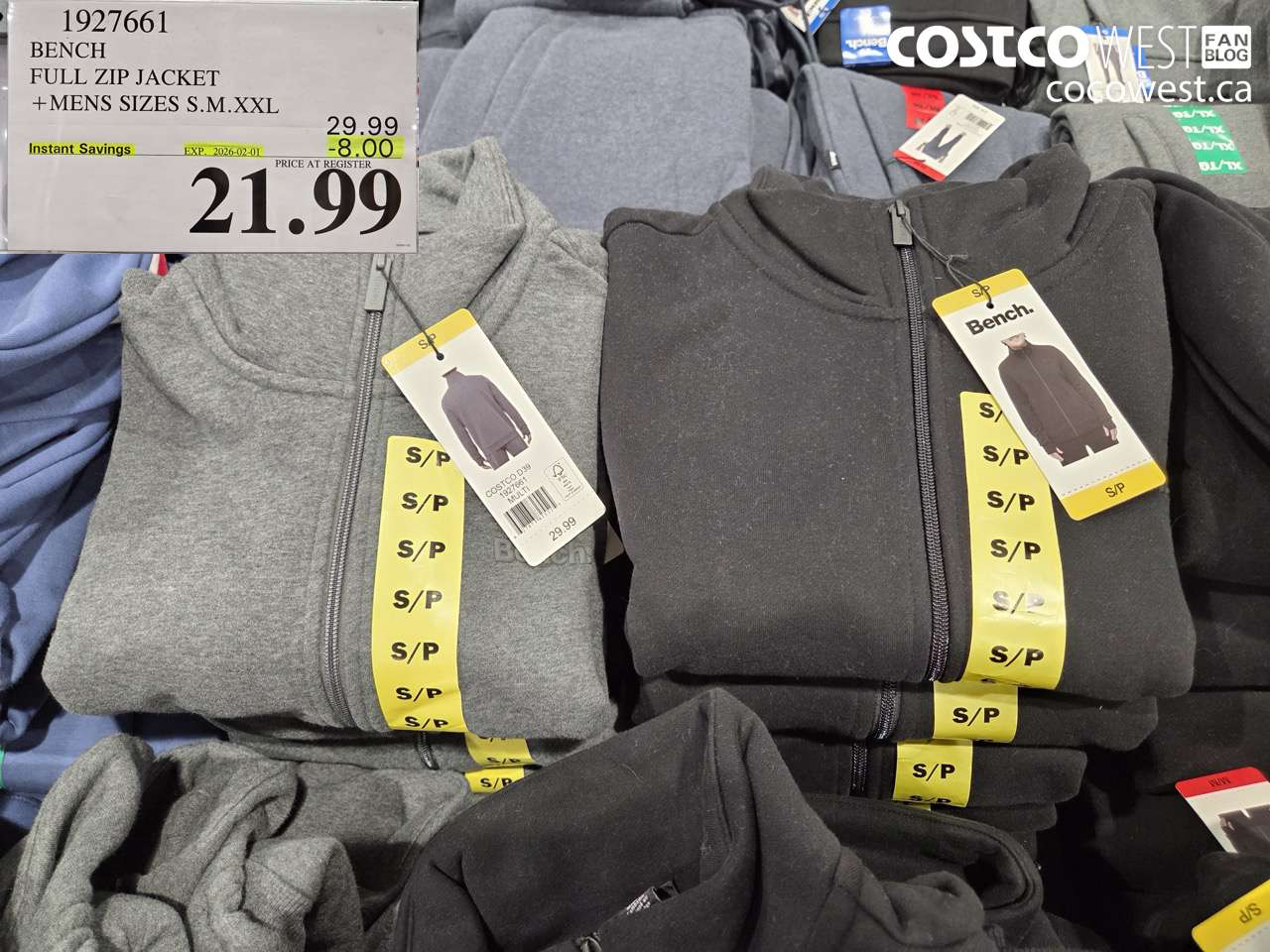 1927661 BENCH FULL ZIP JACKET MENS SIZES S.M.XXL ($8.00 INSTANT SAVINGS EXPIRES ON 2026-02-01) $21.99