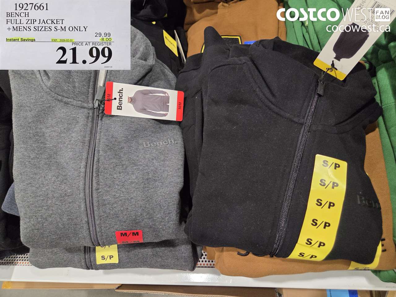 1927661 BENCH FULL ZIP JACKET MENS SIZES S.M.XXL ($8.00 INSTANT SAVINGS EXPIRES ON 2026-02-01) $21.99