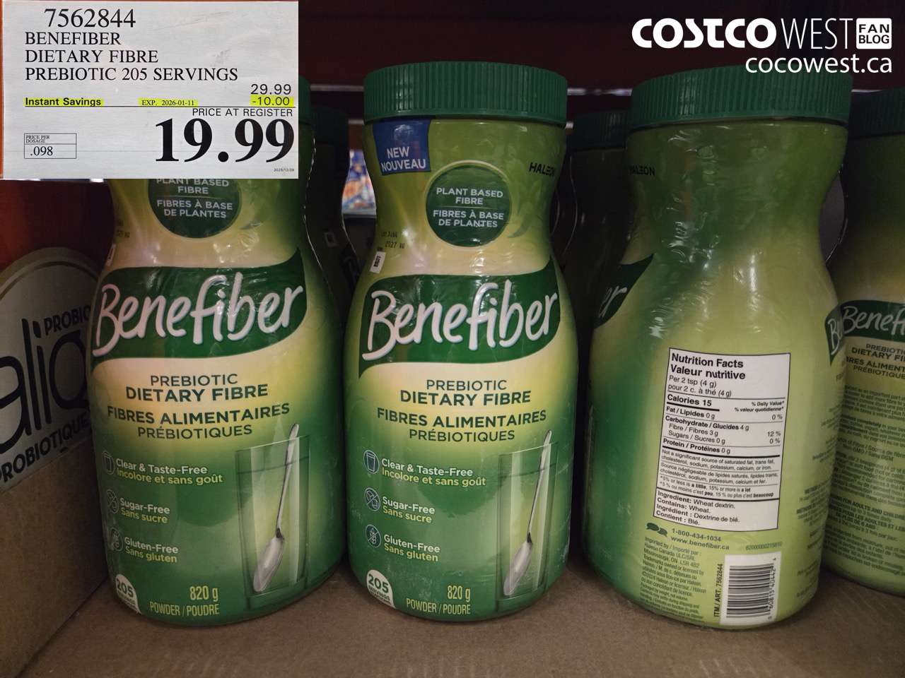 7562844 BENEFIBER DIETARY FIBRE PREBIOTIC 820G ($10.00 INSTANT SAVINGS EXPIRES ON 2026-01-11) $19.99
