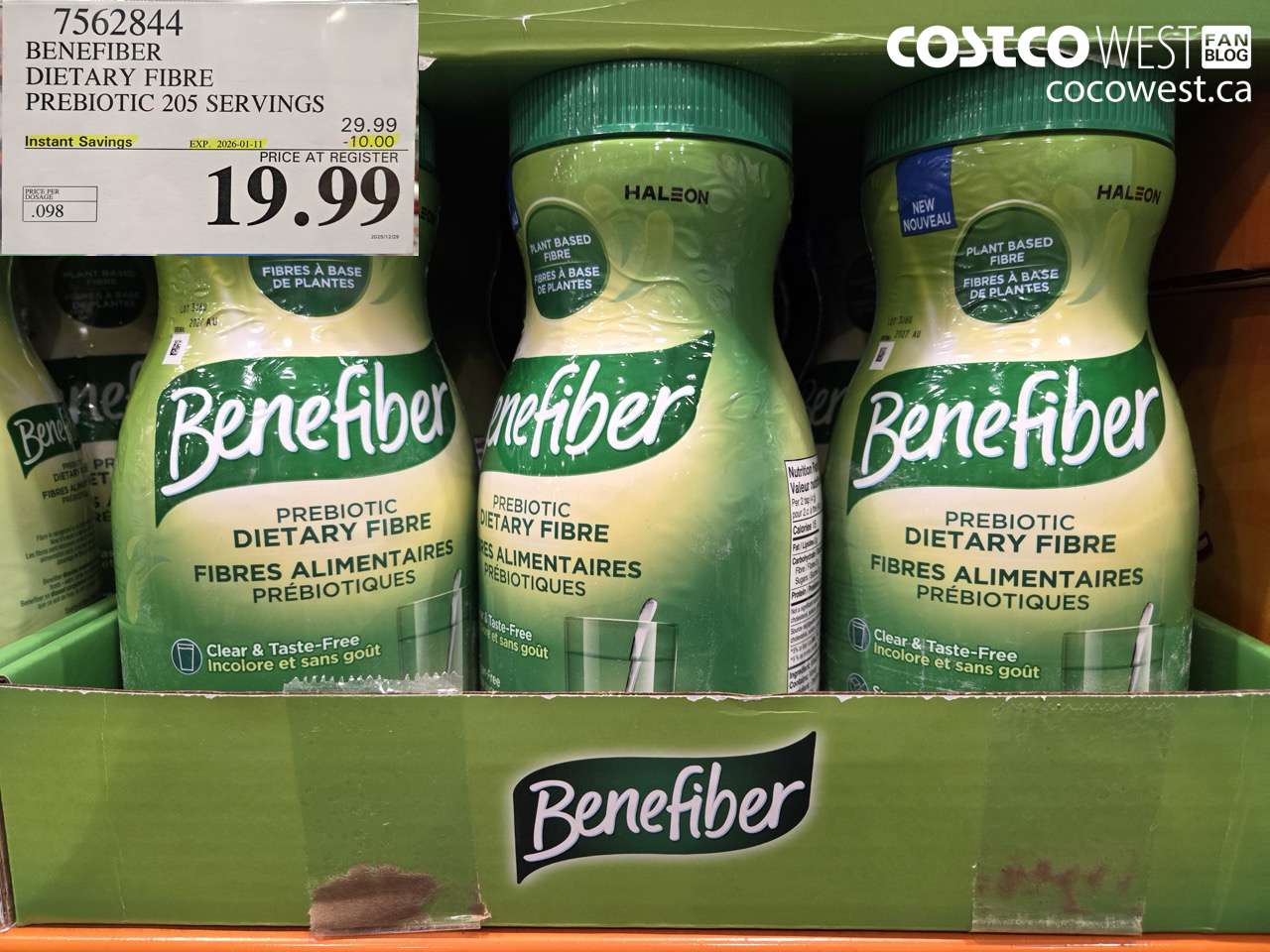 7562844 BENEFIBER DIETARY FIBRE PREBIOTIC 820G ($10.00 INSTANT SAVINGS EXPIRES ON 2026-01-11) $19.99
