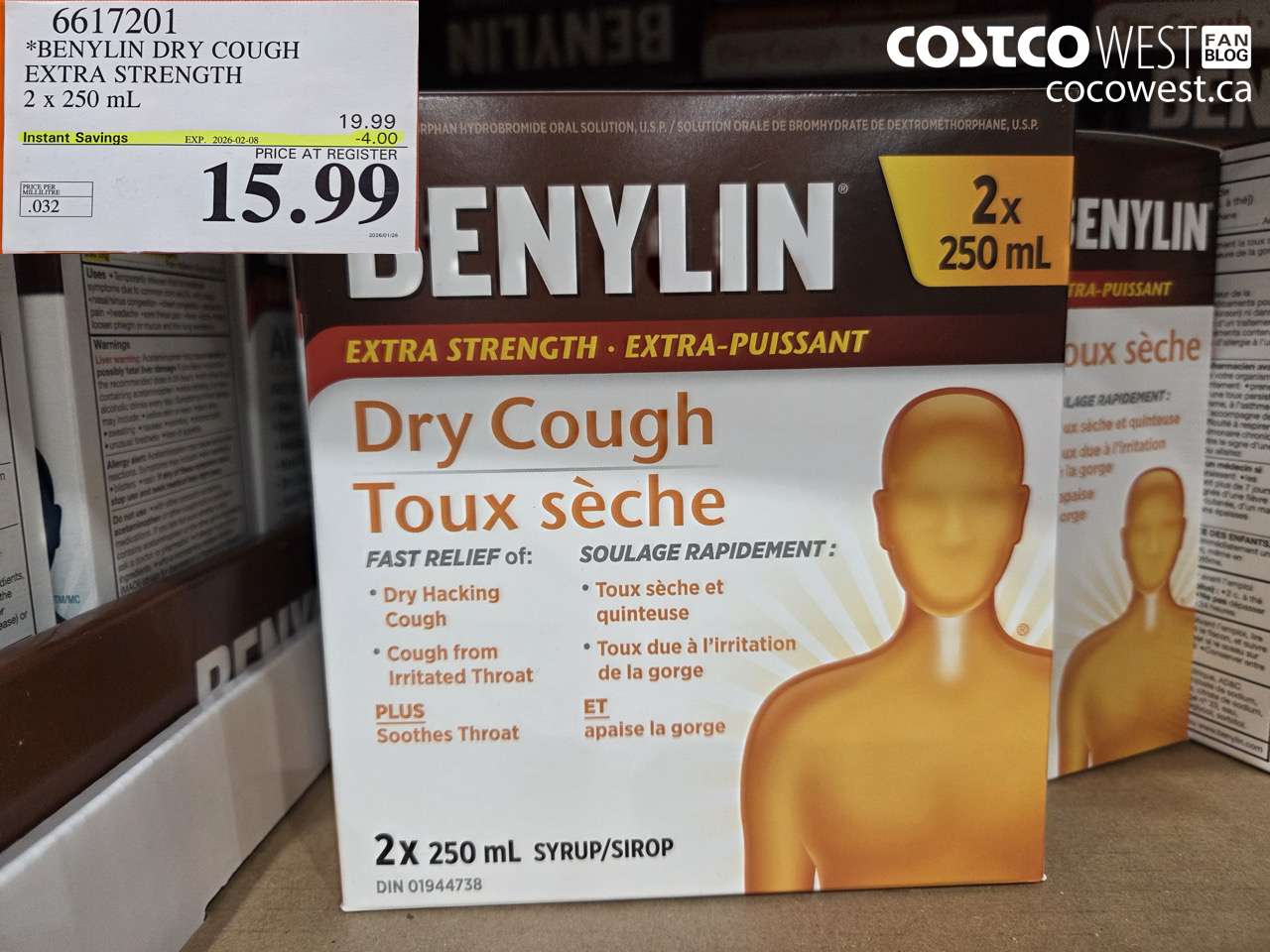 6617201 BENYLIN DRY COUGH EXTRA STRENGTH 2 X 250ML ($4.00 INSTANT SAVINGS EXPIRES ON 2026-02-08) $15.99