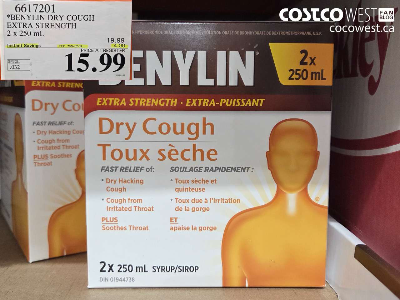 6617201 BENYLIN DRY COUGH EXTRA STRENGTH 2 X 250ML ($4.00 INSTANT SAVINGS EXPIRES ON 2026-02-08) $15.99