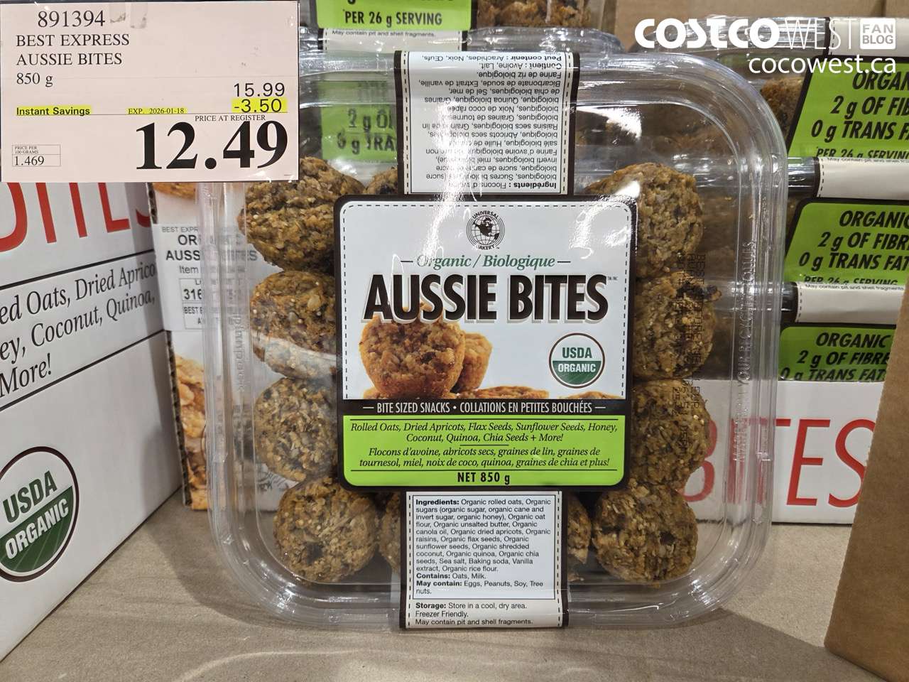 891394 BEST EXPRESS ORGANIC AUSSIE BITES 850 g ($3.50 INSTANT SAVINGS EXPIRES ON 2026-01-18) $12.49